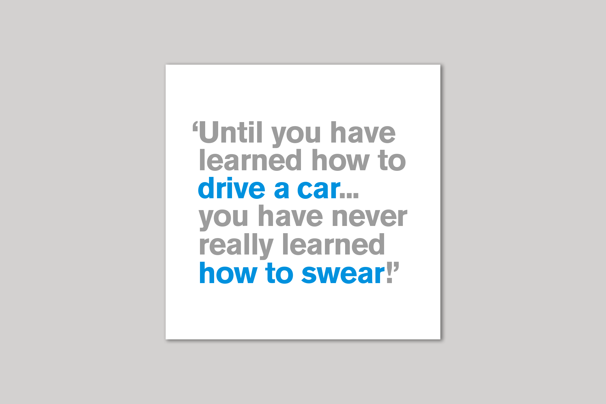 Learning to Drive driving test card from Lyric range of quotation cards by Icon.