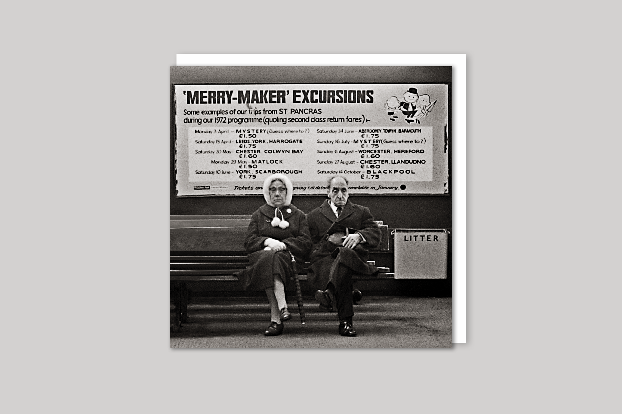 Merry Makers retro photograph from Exposure range of photographic cards by Icon, back page.