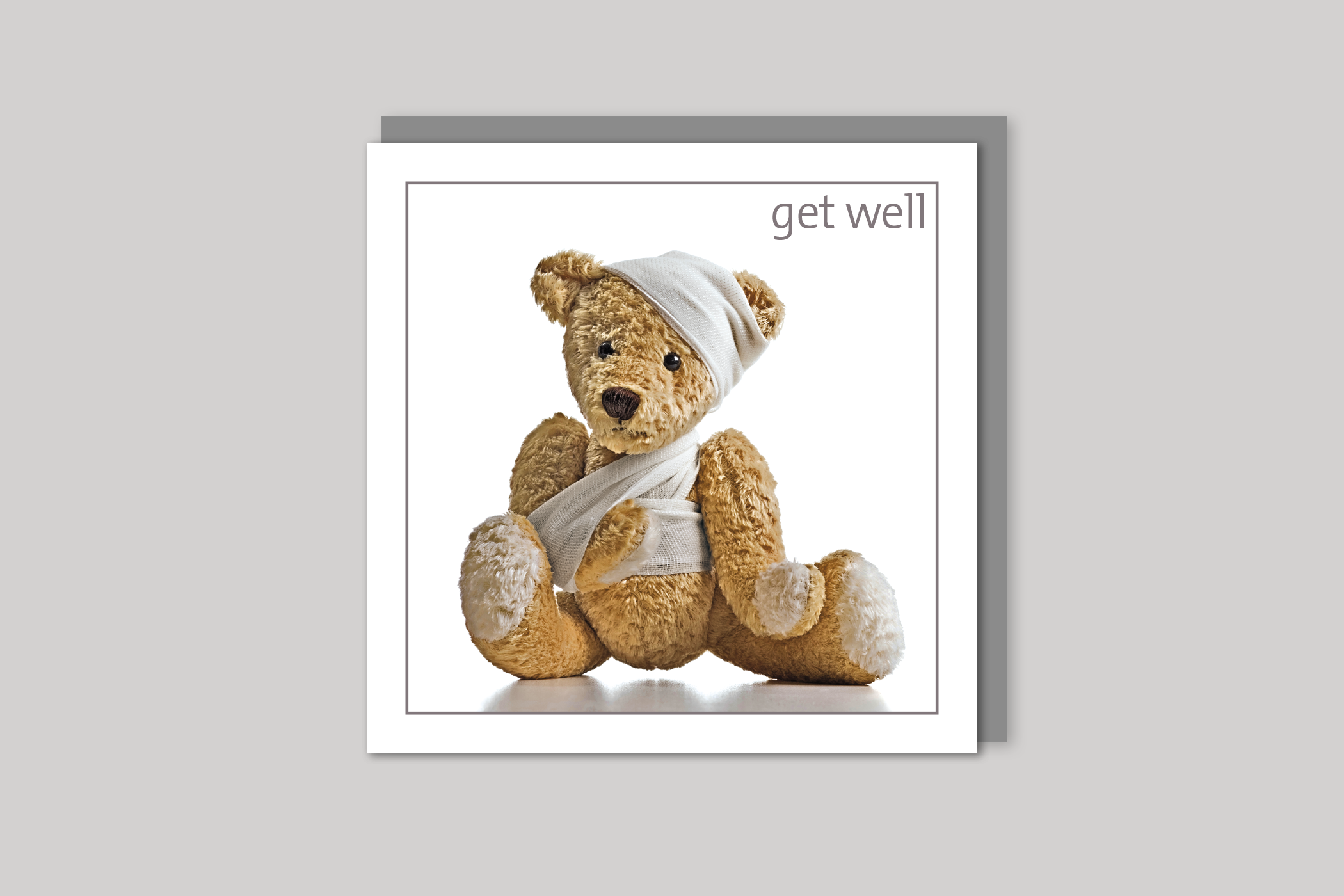 Teddy get well card from Exposure Silver Edition range of greeting cards by Icon, back page.