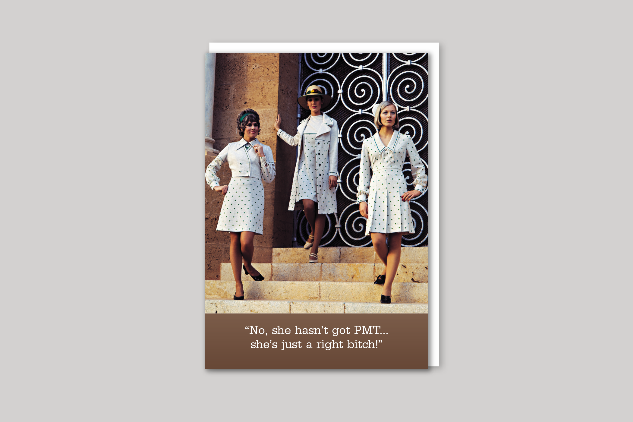 PMT from Blush humour range of greeting cards by Icon, back page.