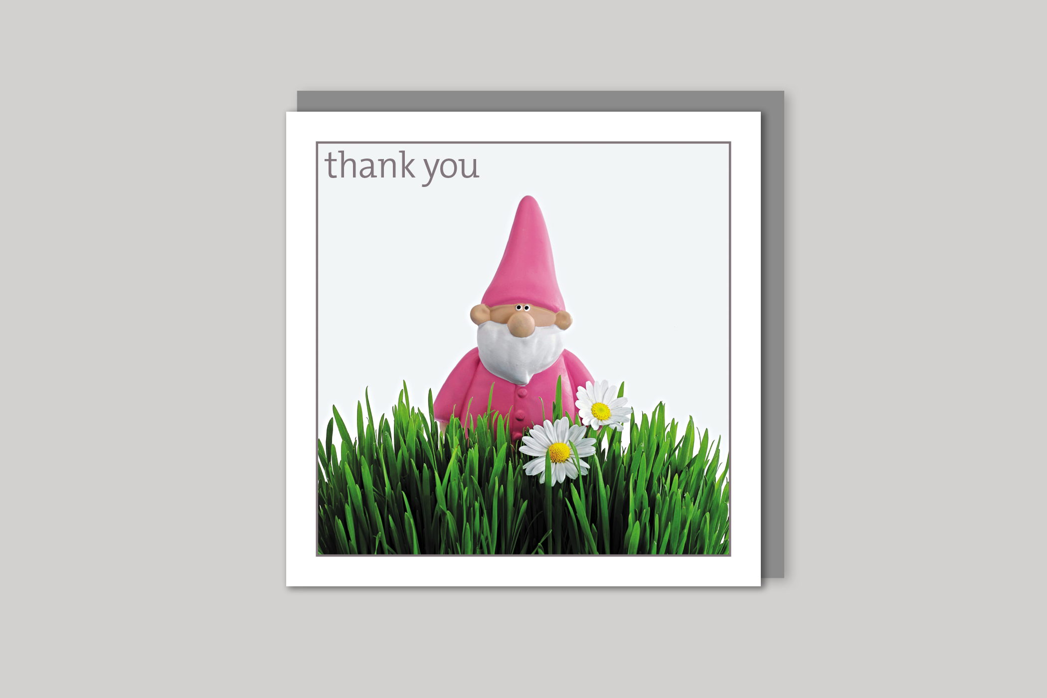 Gnome thank you card from Exposure Silver Edition range of greeting cards by Icon, back page.