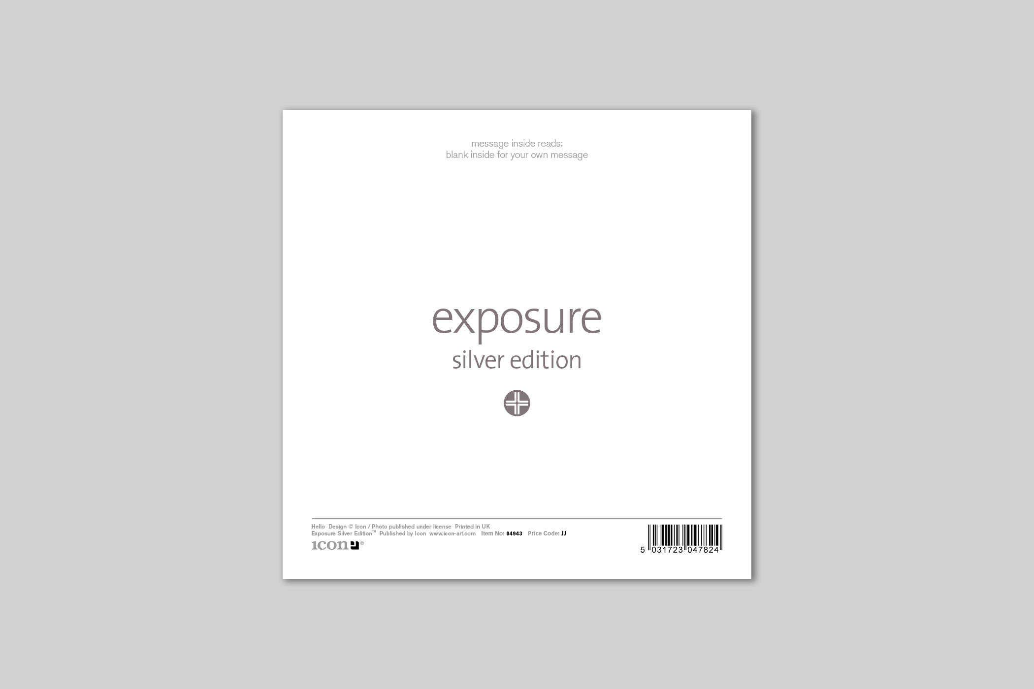 Hello from Exposure Silver Edition range of greeting cards by Icon, with envelope.