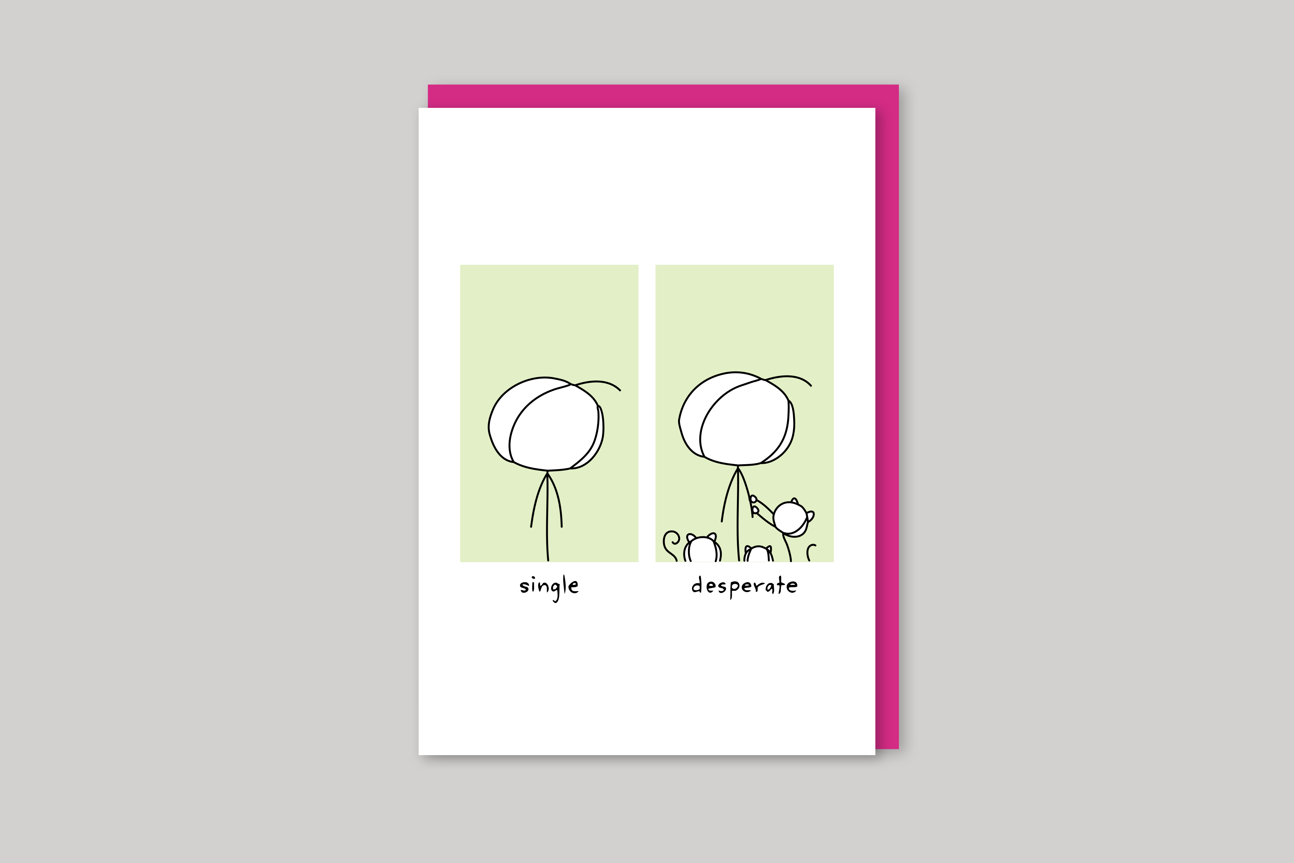 Single/Desperate humorous illustration from Mean Cards range of greeting cards by Icon, back page.