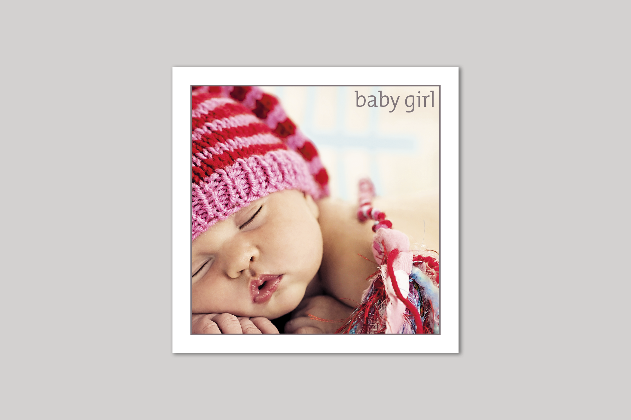 Pink Hat new baby girl card from Exposure Silver Edition range of greeting cards by Icon.