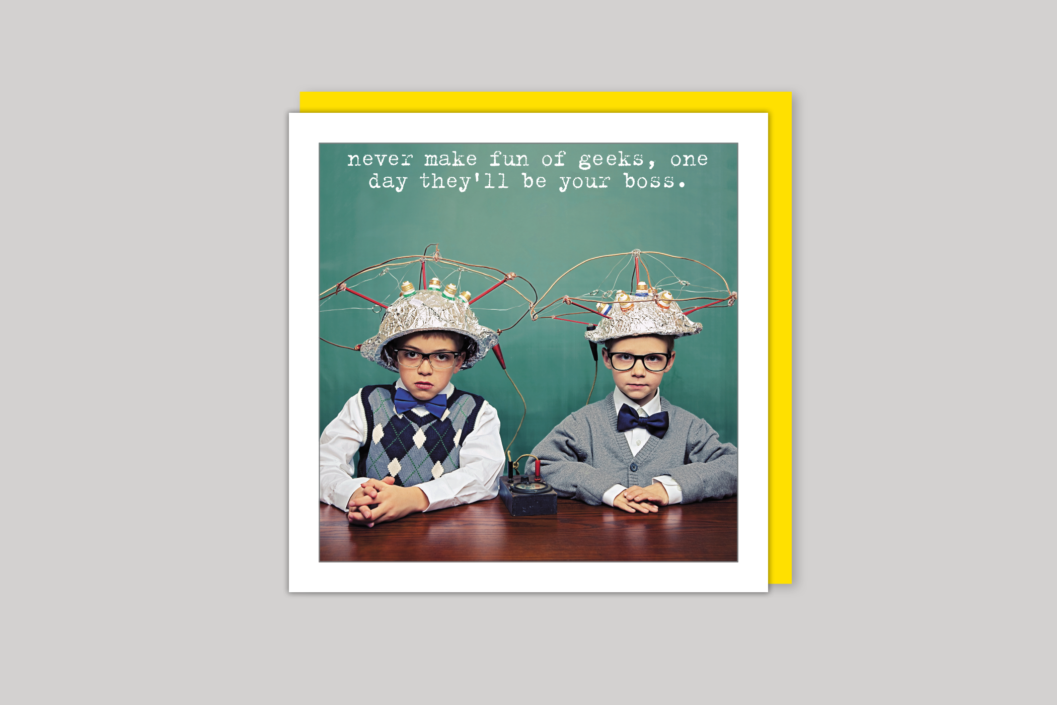 Geeks from Life Is Sweet range of greeting cards by Icon, back page.