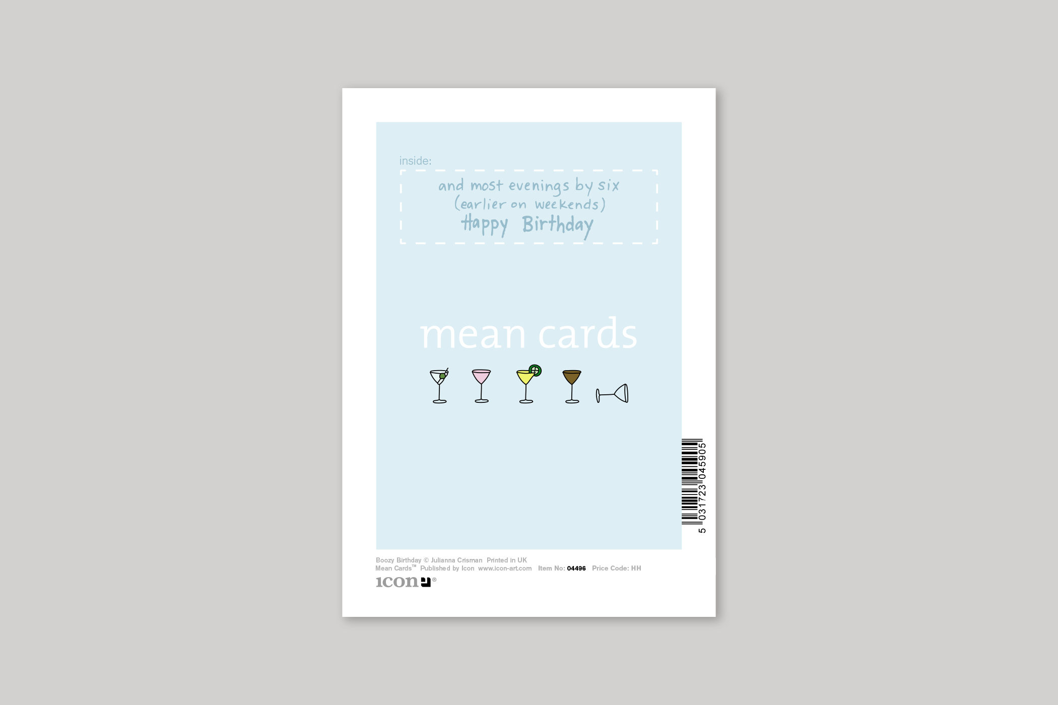 Boozy Birthday humorous illustration from Mean Cards range of greeting cards by Icon, with envelope.