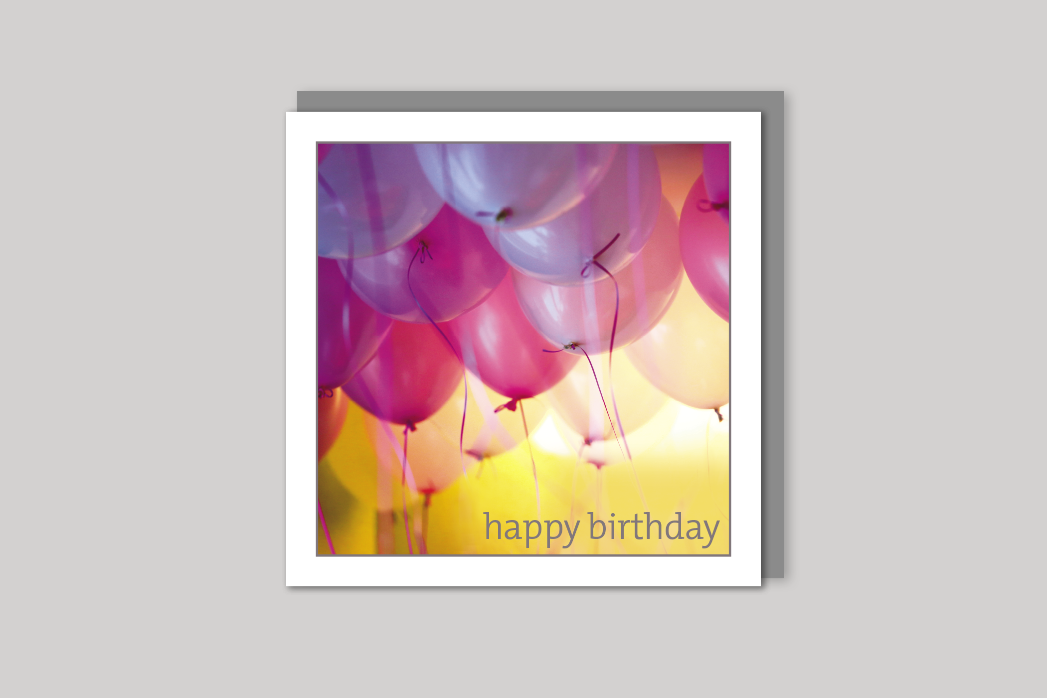 Party Balloons from Exposure Silver Edition range of greeting cards by Icon, back page.
