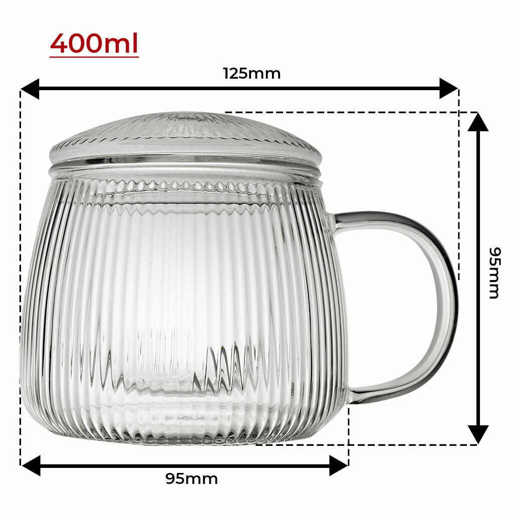 Ribbed Glass Infuser Mug 400ml Size