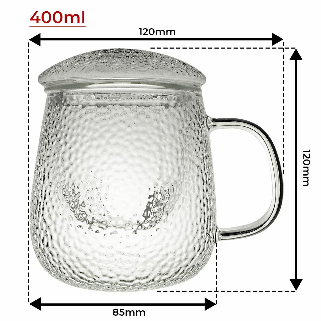 Hammered Glass Infuser Mug 400ml Size