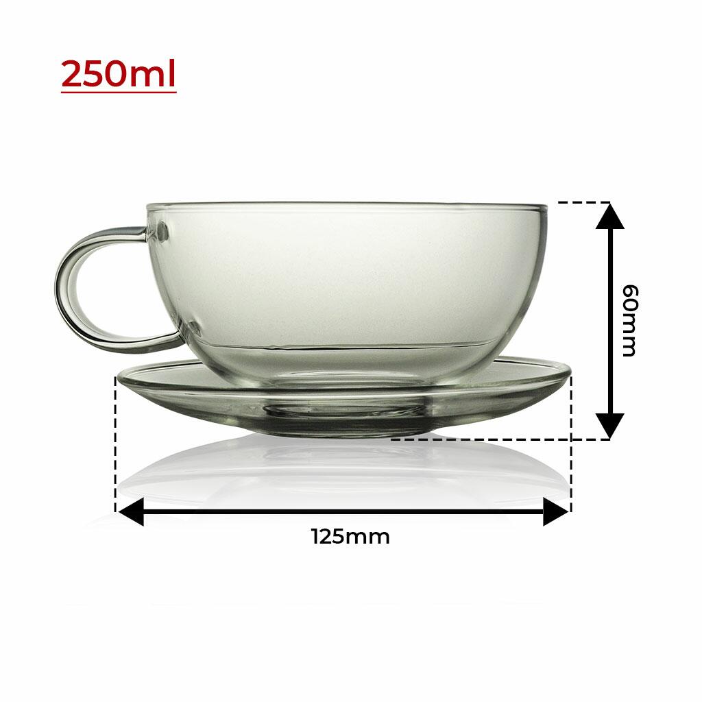 Una Glass Cup & Saucer 250ml Size