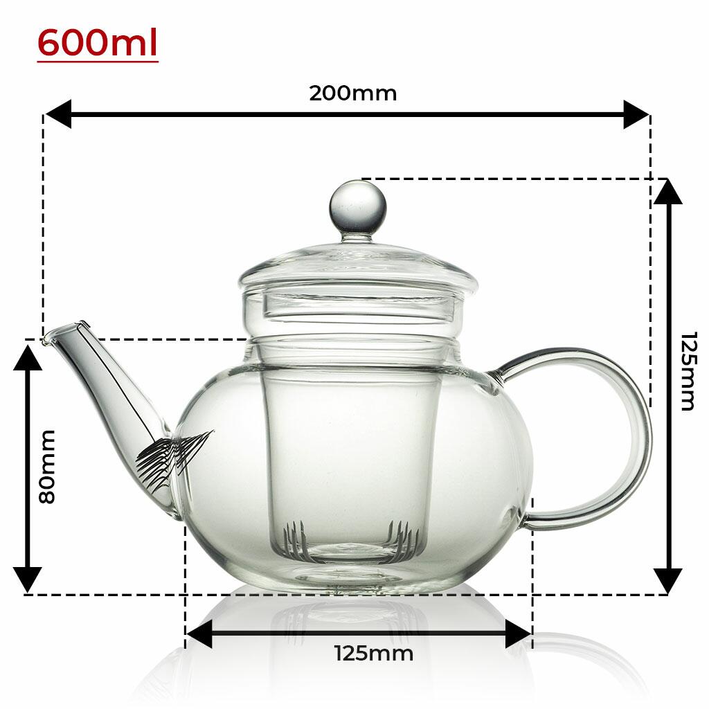 Classic Glass Teapot 600ml Sizing