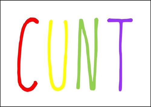 The word 'cunt' in huge coloured letters.