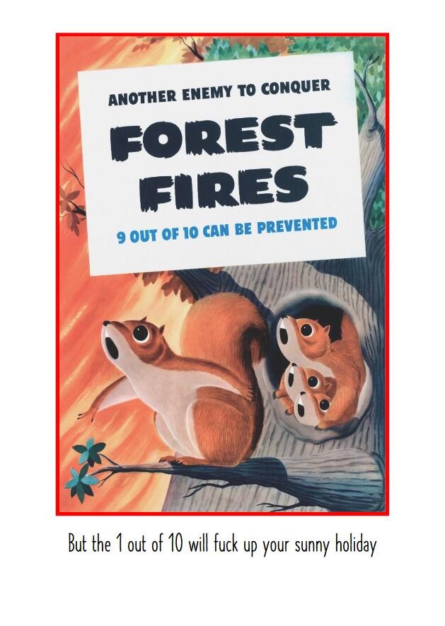 An image of fluffy squirrels cooking in a forest fire.