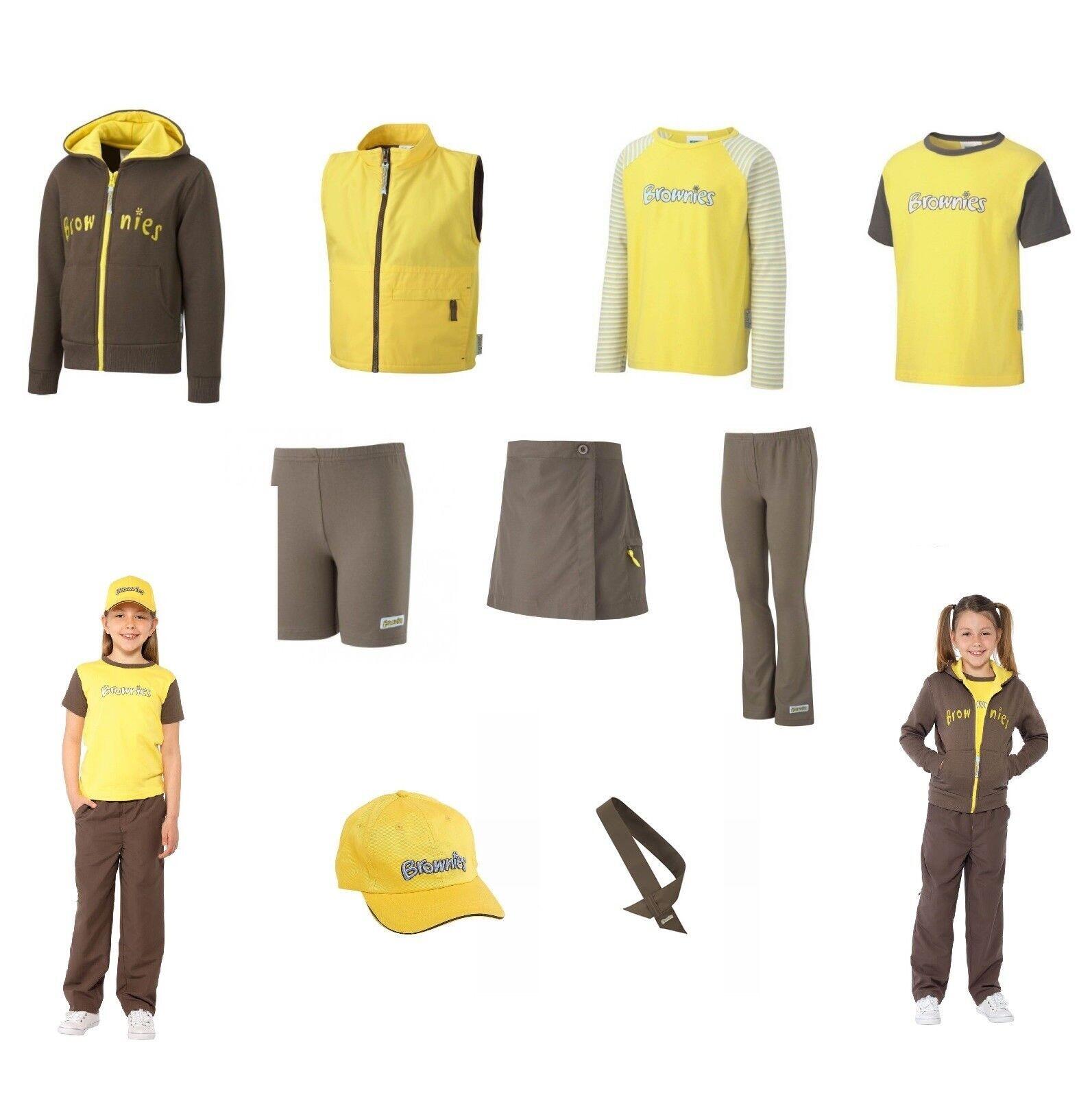 This shows the Girlguiding Brownies uniform items,