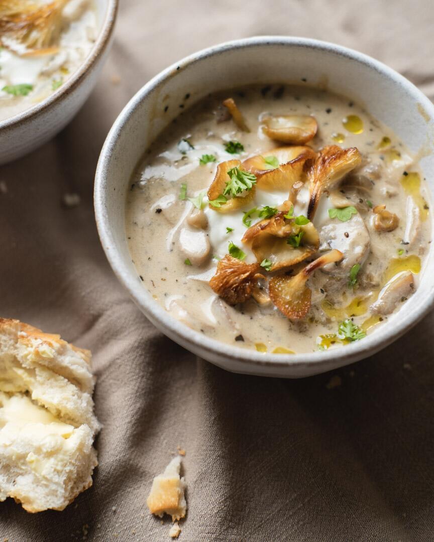 White Oyster mushrooms in soup