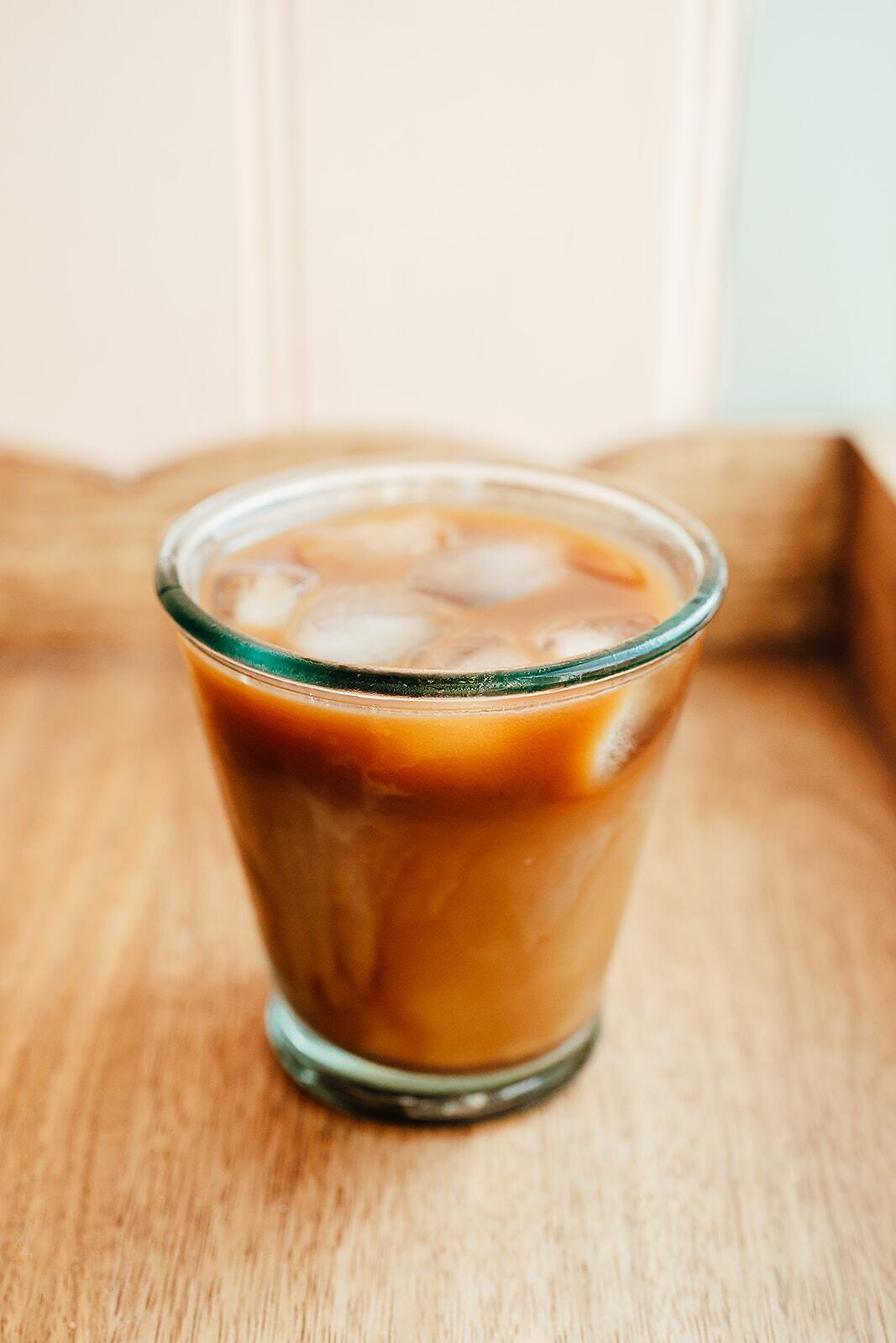 Glass of iced mushroom coffee