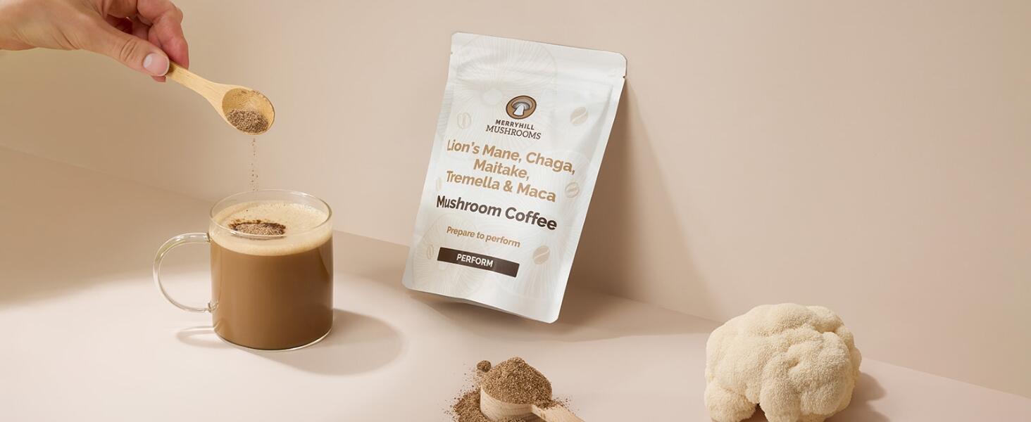 Lion's Mane, Chaga, Maitake, Tremella & Maca Mushroom Coffee (180g) - Perform Image