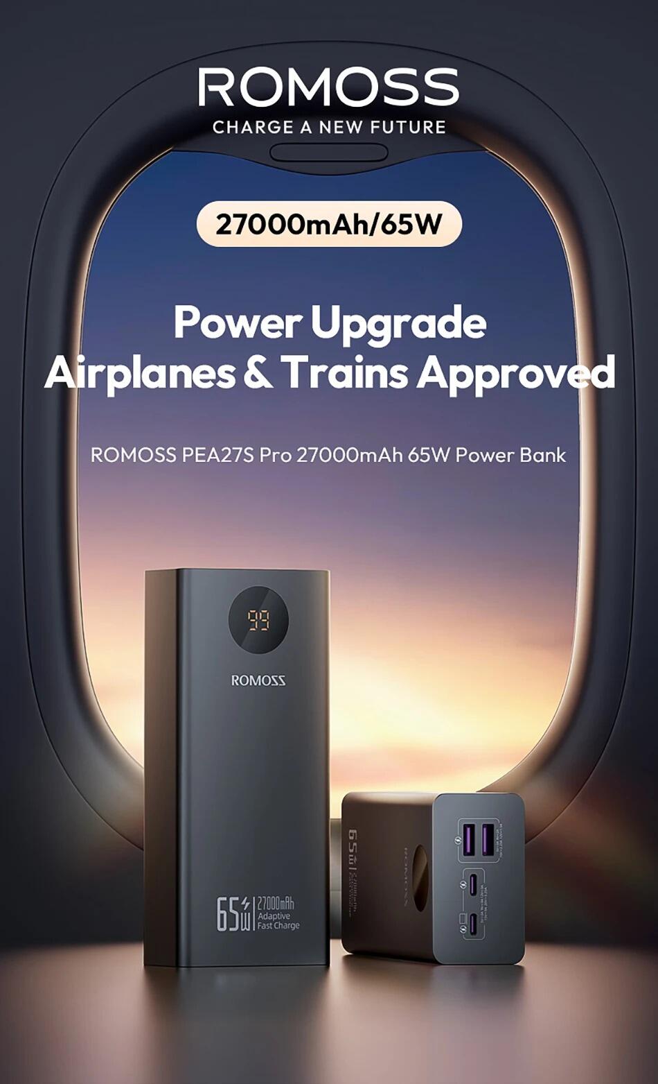 ROMOSS Power Bank, 40,000mAh 65W Cargador Portátil Para Portátil Con