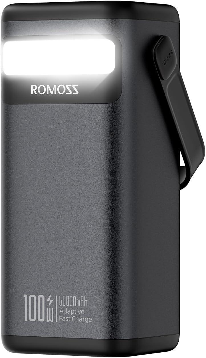 ROMOSS PMT60 60000mAh power bank with metal finish and carry handle
