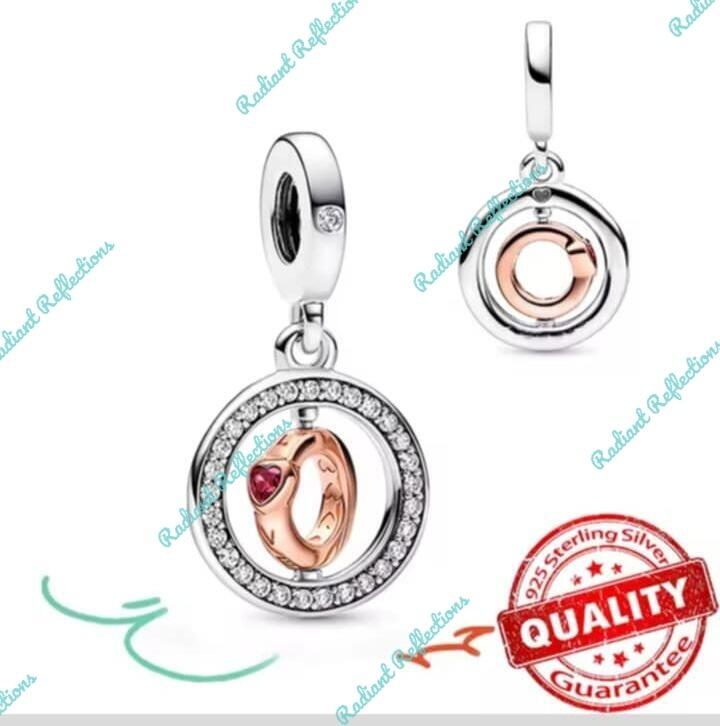 Elegant 925 Sterling Silver Rose Gold Rotating Charm Pendant