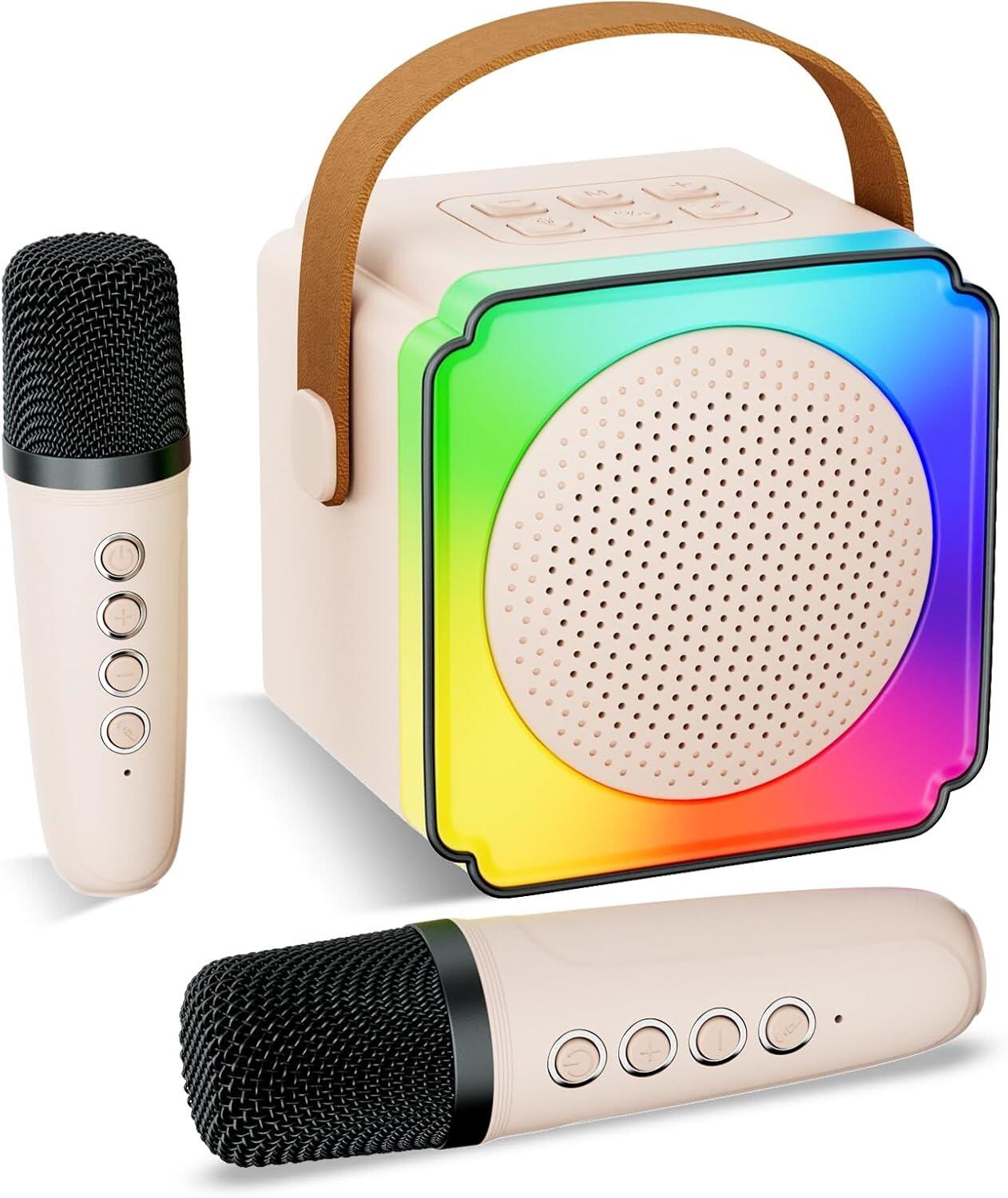 Mini Karaoke Machine with 2 Wireless Microphones – Portable Bluetooth ...