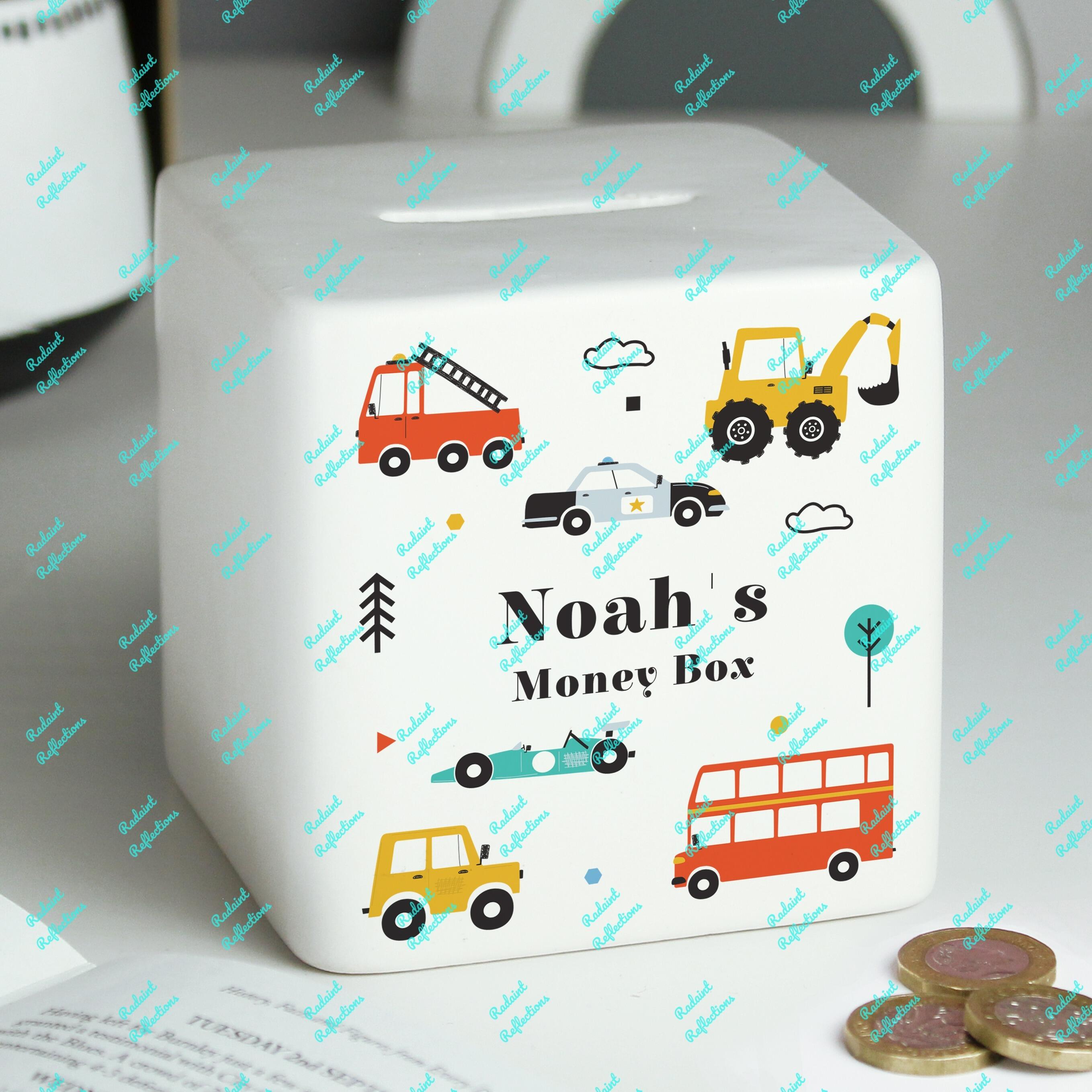 Machine Money Box Square Personalised Vehicles Ceramic Square Money Box