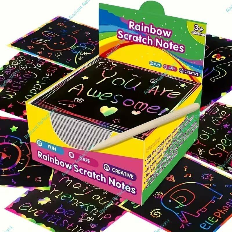 Cool Off Note 100 Magical Scratch-Off Notes – Rainbow Mini Art Message Cards Set