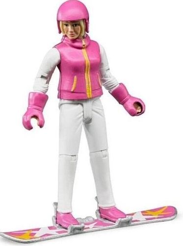 Female snowboarder figure on pink snowboard – Bruder 1:16 scale