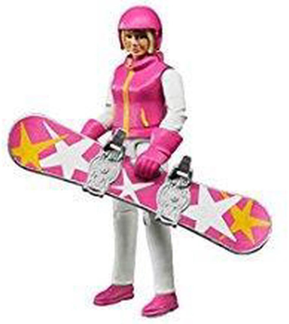 Bruder female snowboarder holding pink snowboard – 1:16 toy figure