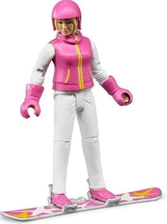 Bruder female snowboarder figure in winter gear with helmet and snowboard