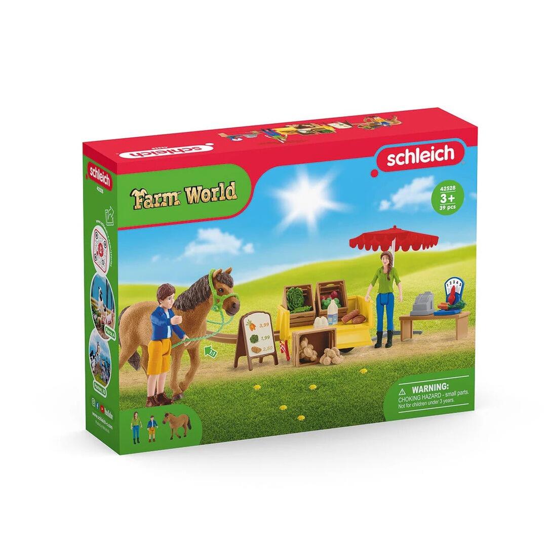 Schleich Sunny Day Mobile Farm Stand boxed packaging showing horse, stall and figures.