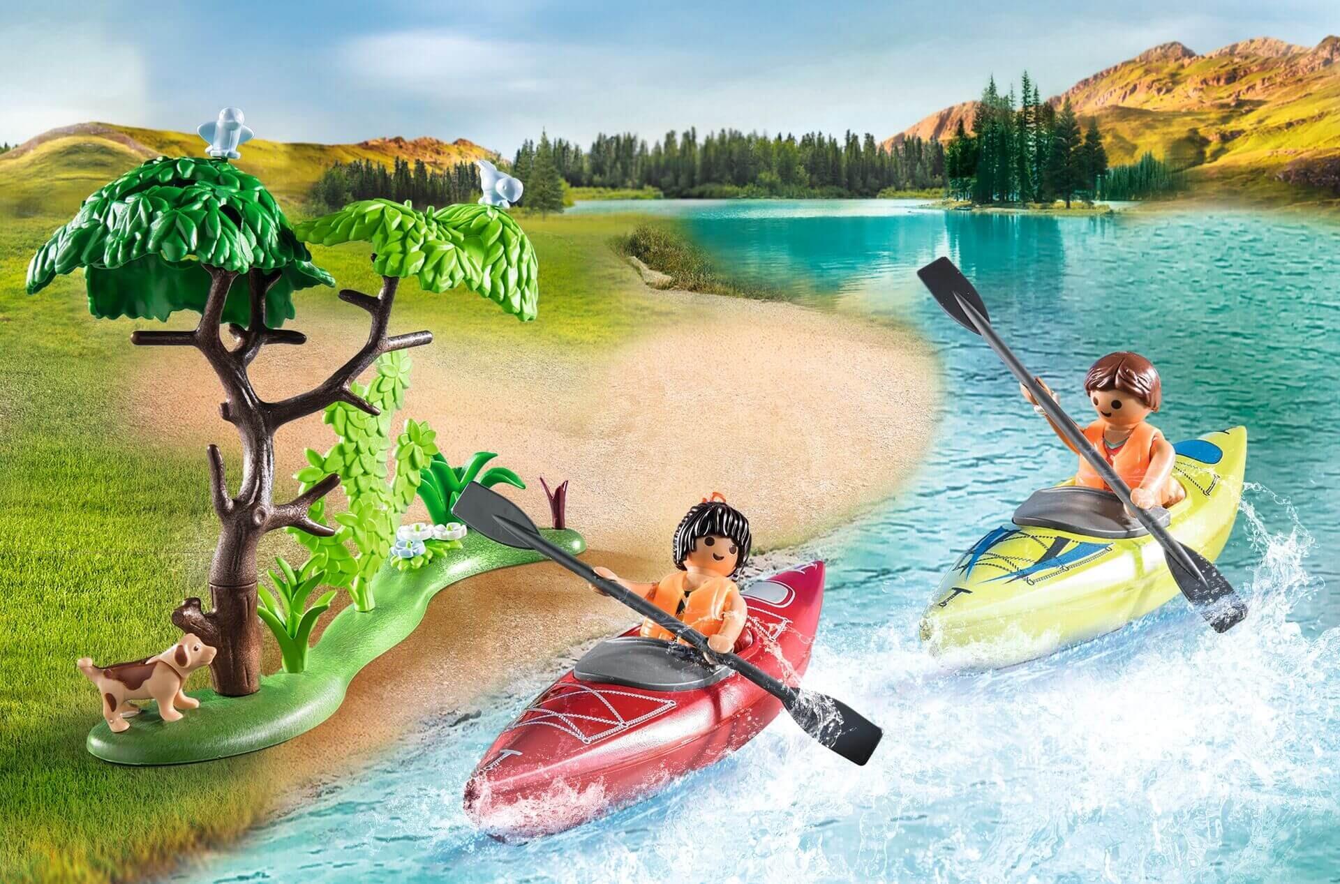 PLAYMOBIL 71425 camping set with figures kayaking and campfire scene