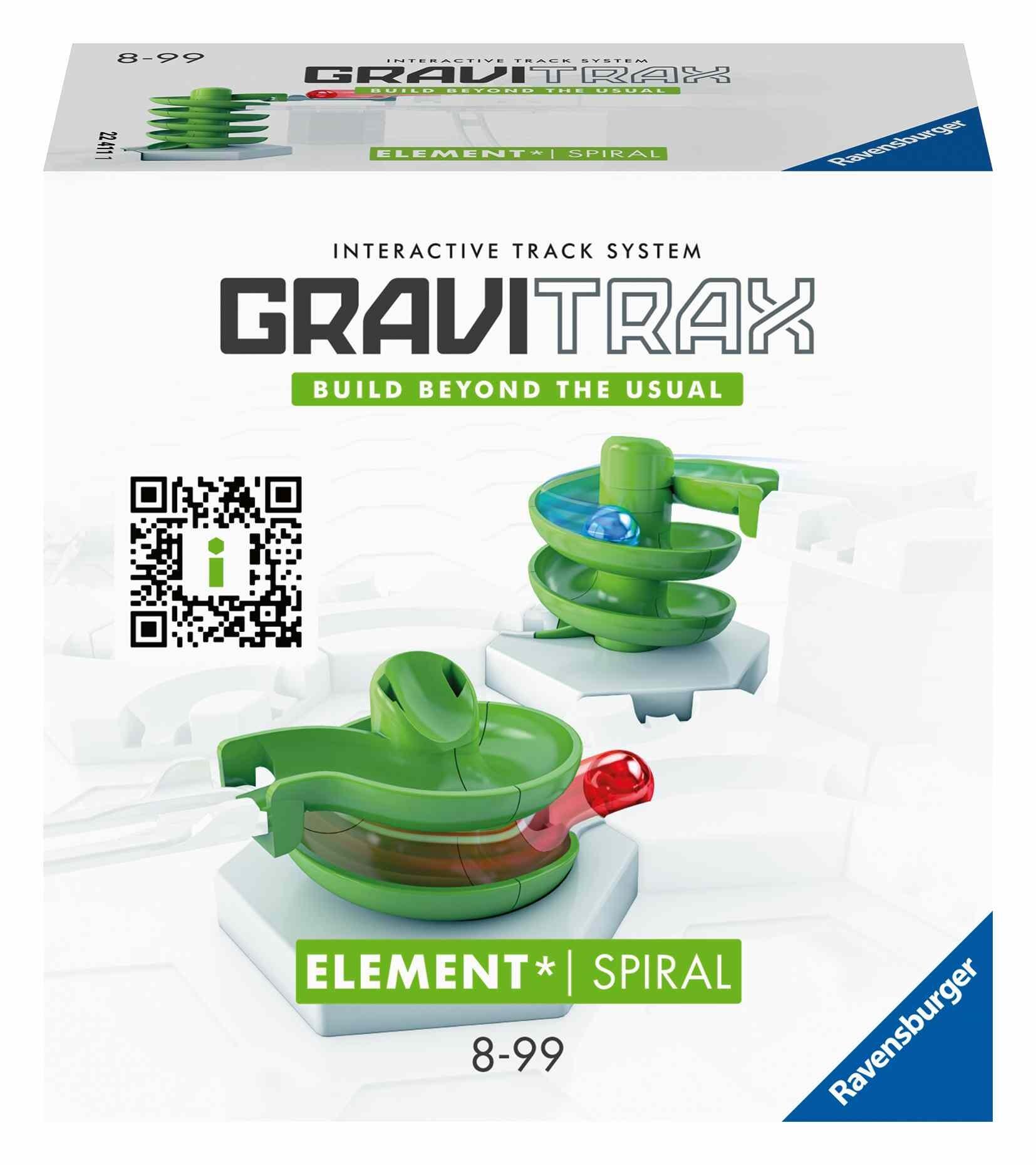GraviTrax Spiral Element box with illustrated example of the spiral track in use