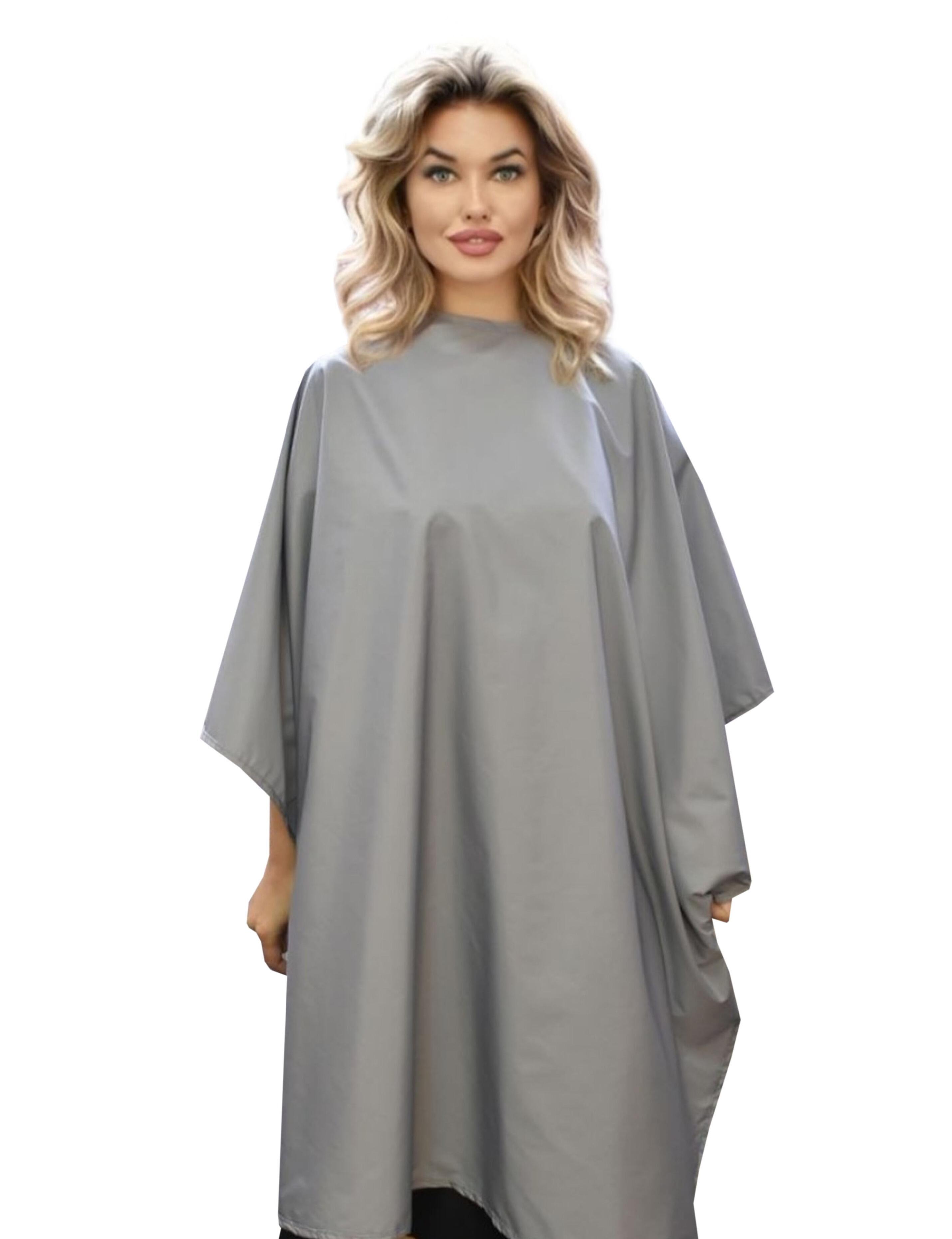 Modern grey barber cape designed for US hair salons and studios