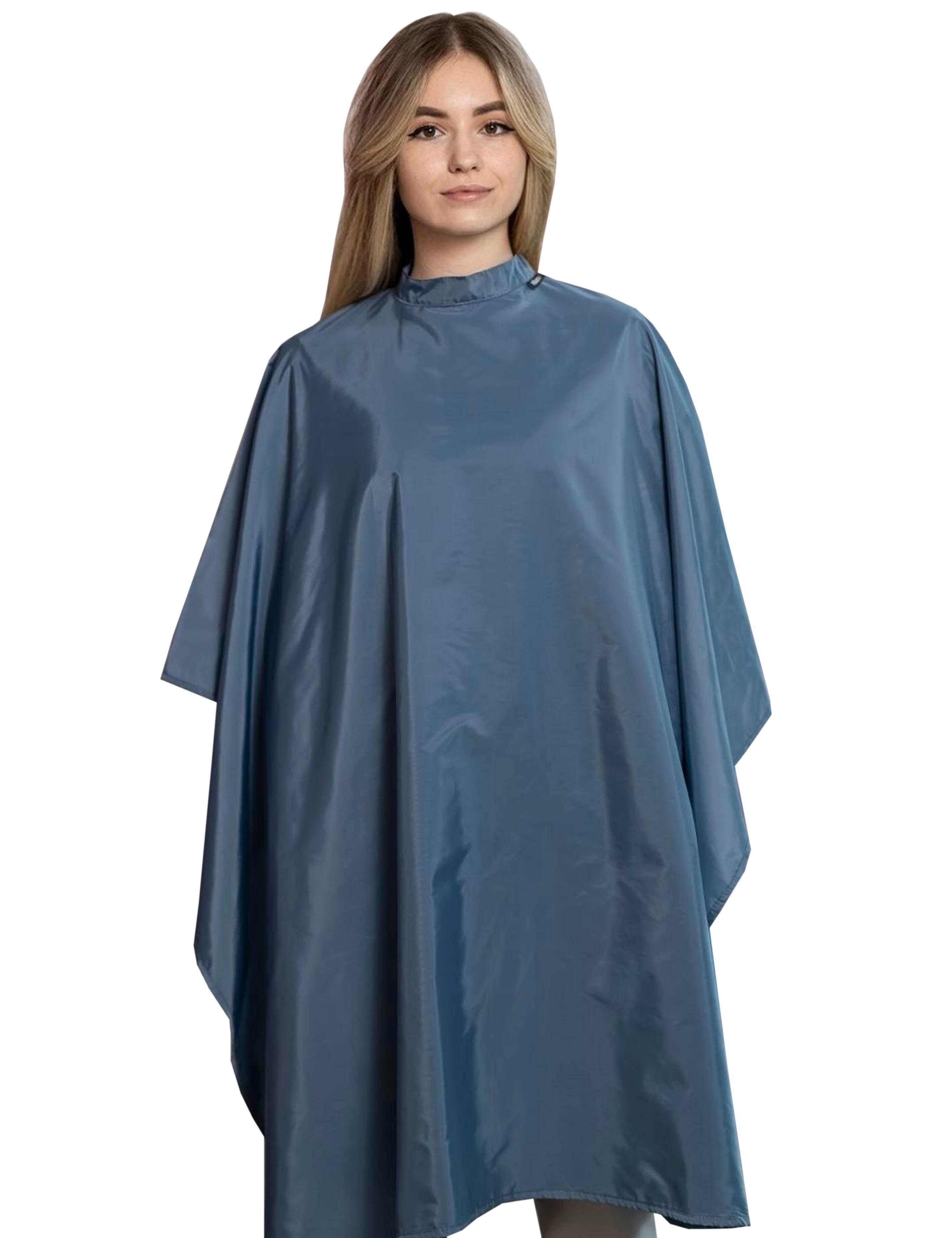 steel blue salon cape ideal for industrial-style and modern barbershops