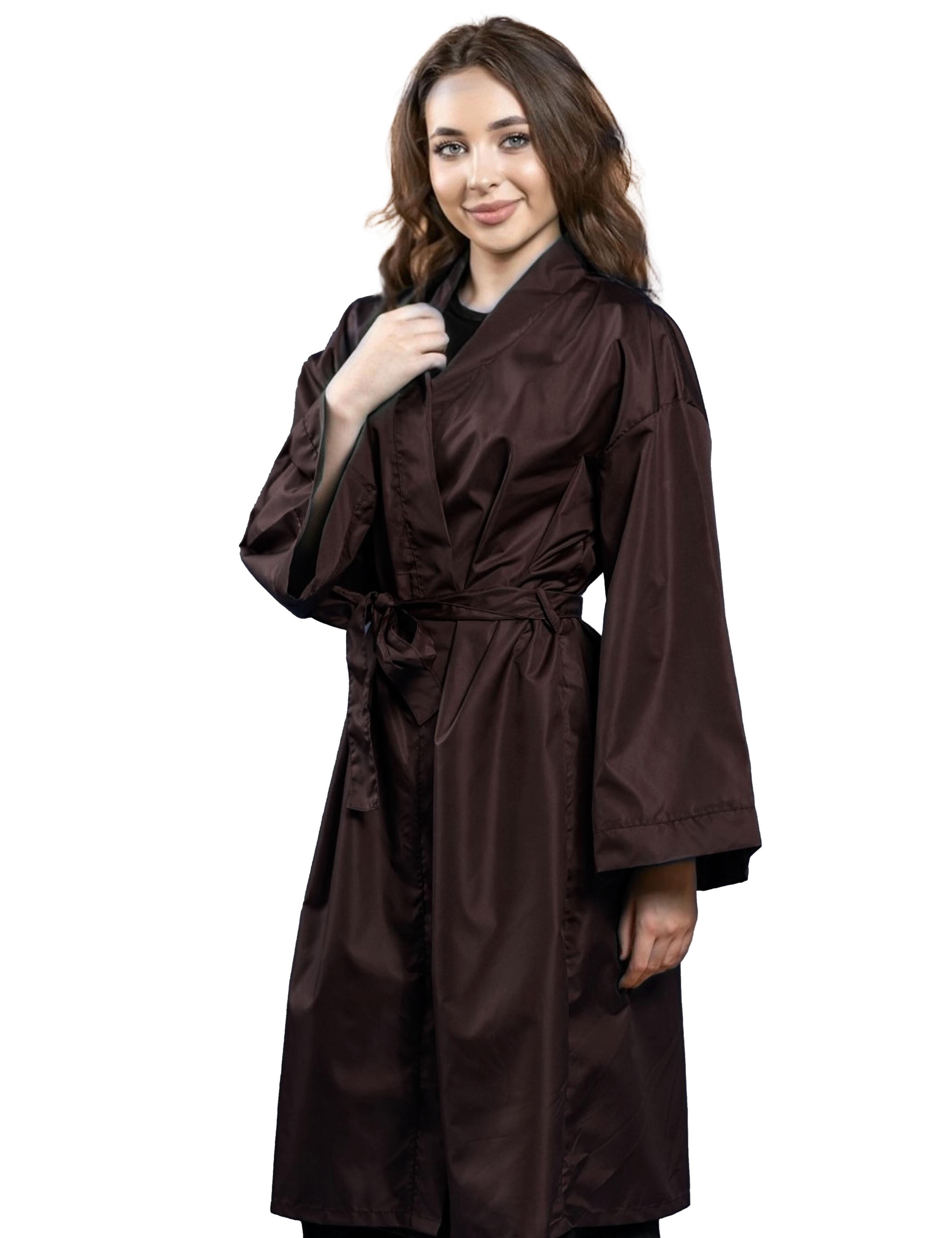 BellShield protective fabric salon kimono robe in rich chocolate brown