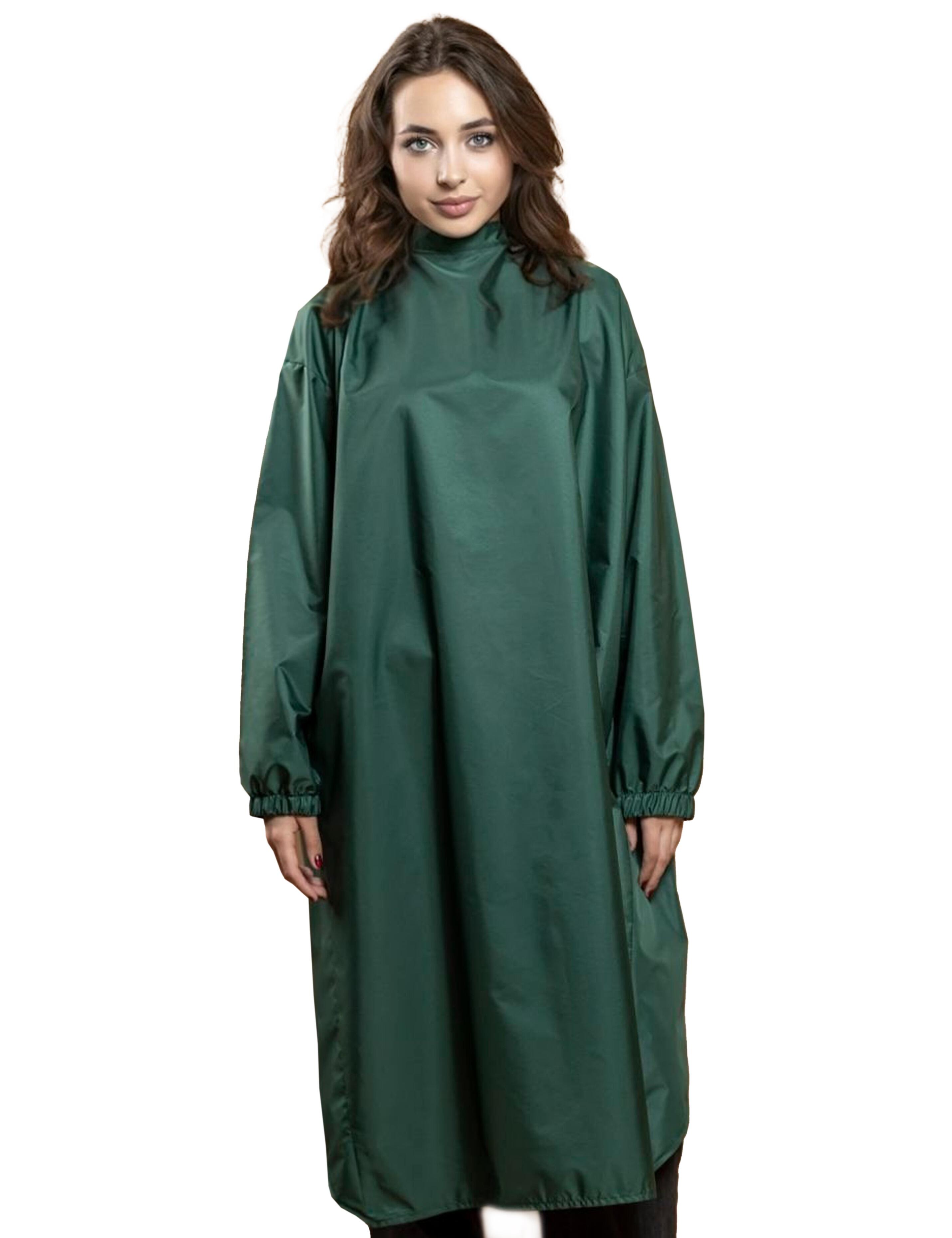 Professional bottle green cutting cape with sleeves engineered with advanced BellShield salon protection fabric