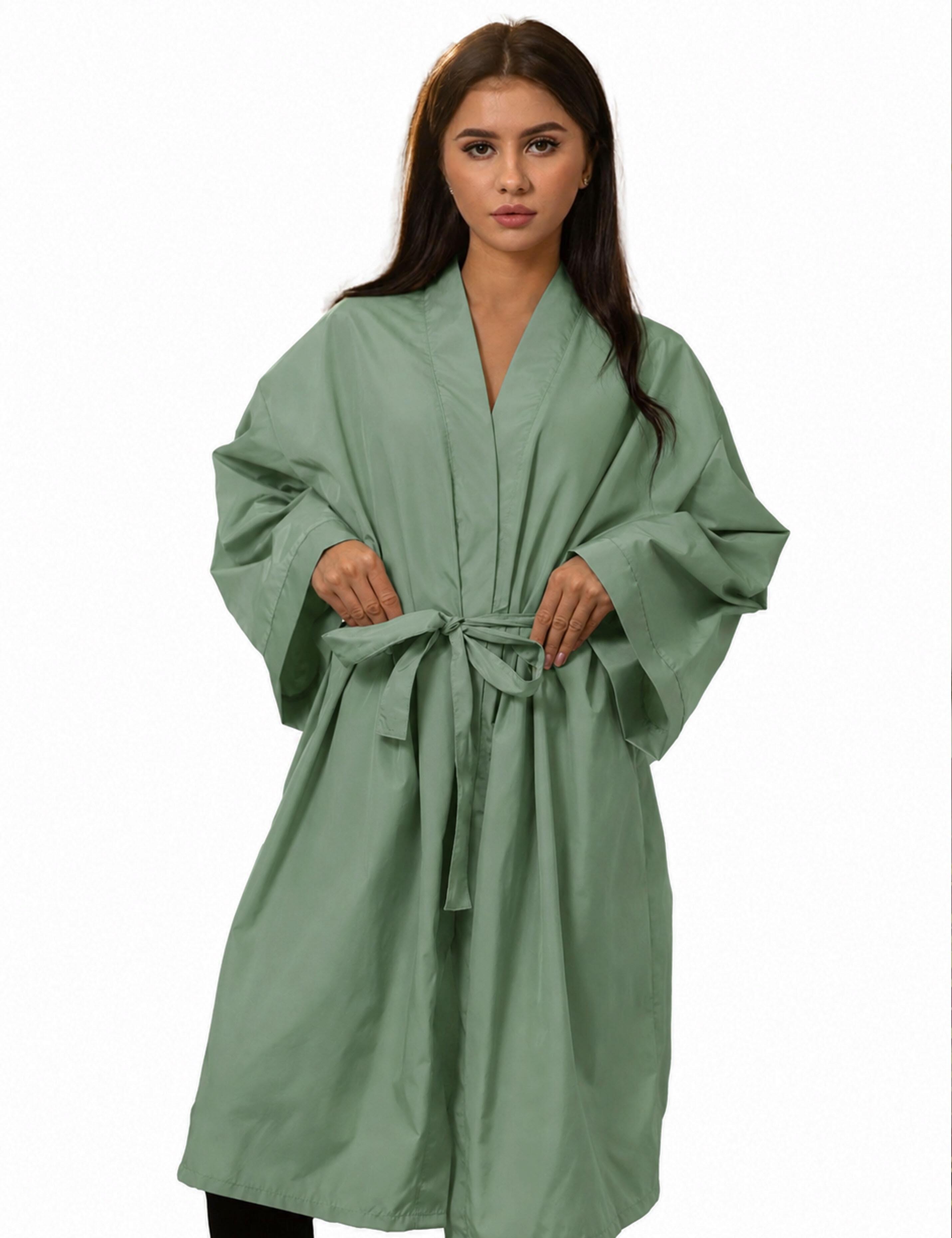 Olive salon kimono robe made of protective BellShield fabric