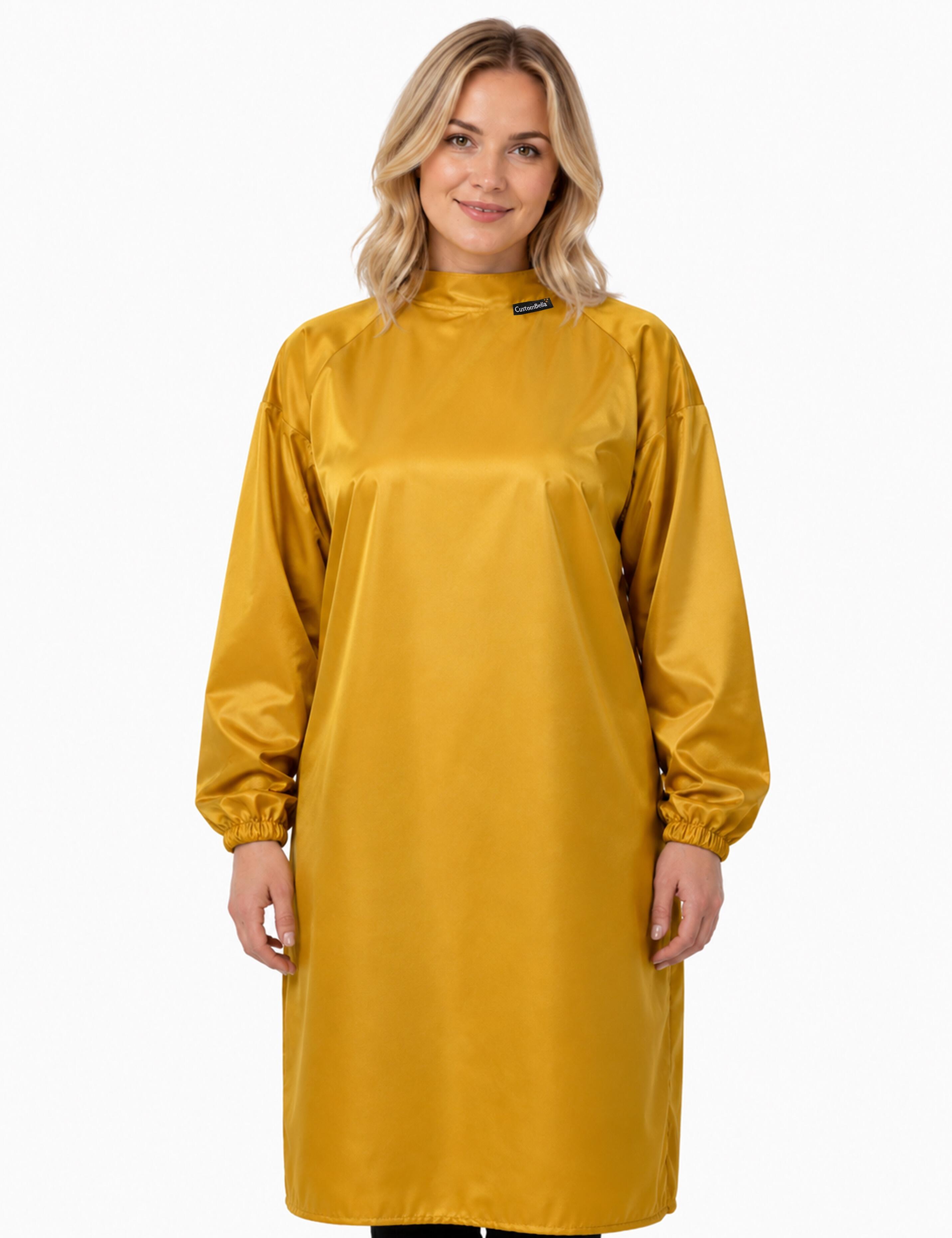 High end mustard client cape with sleeves offering ultimate coverage and a chic look for US hair studios