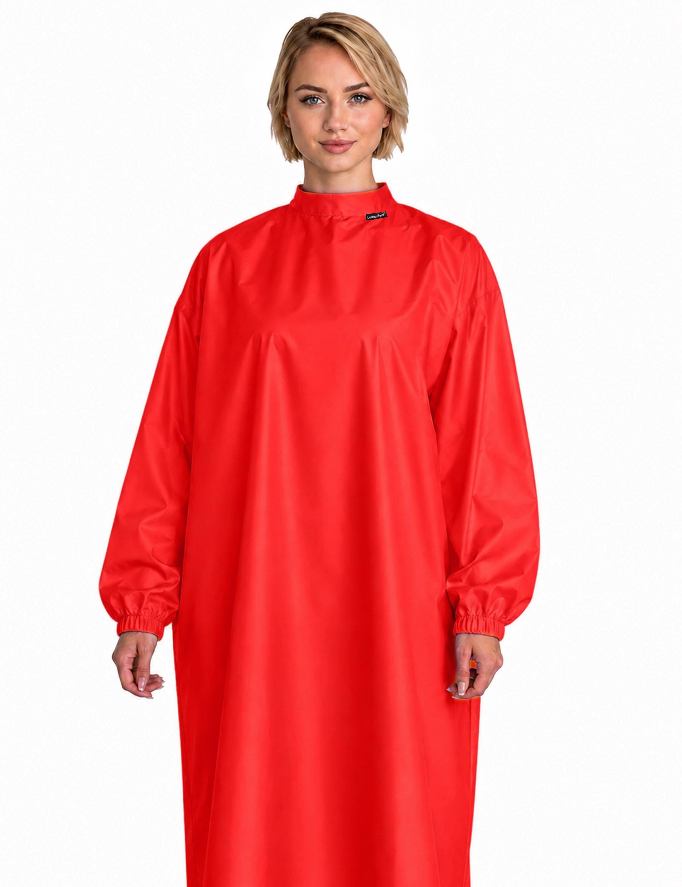 Premium red barber cape with sleeves tailored for elite American grooming and hair styling