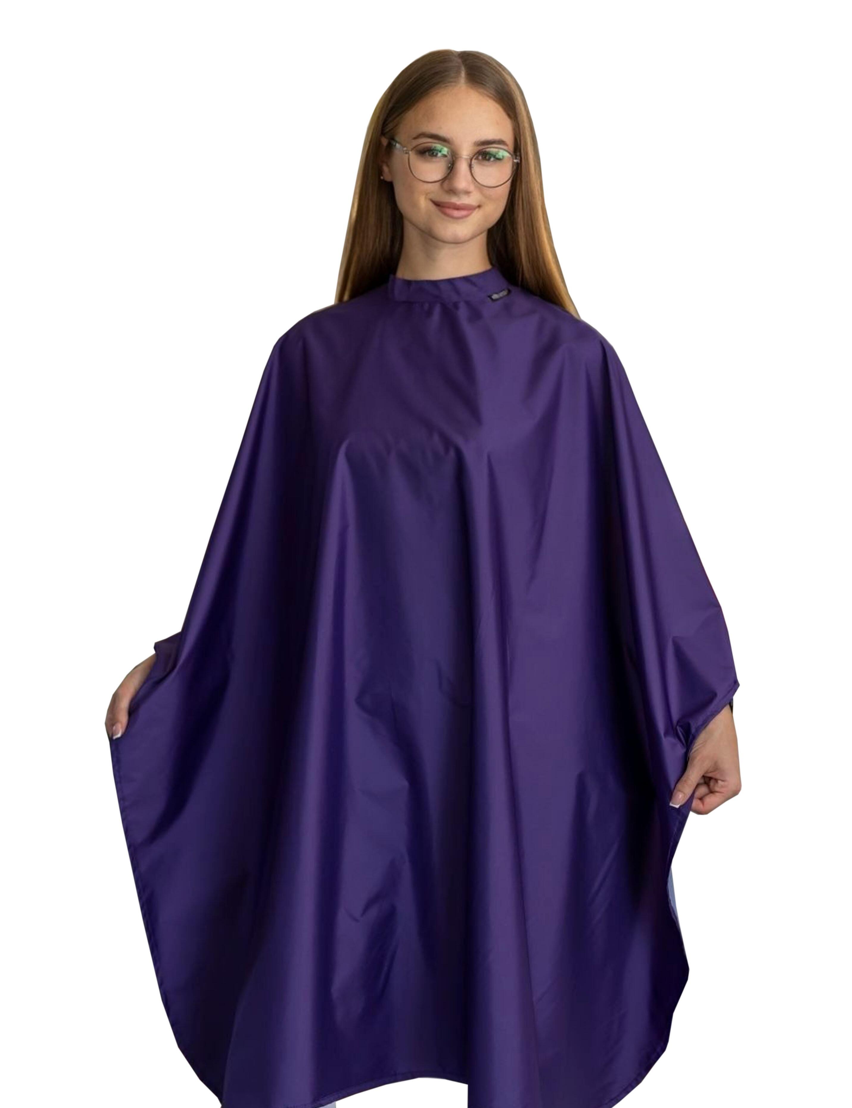 Vibrant purple salon cape perfect for creative and modern beauty studios