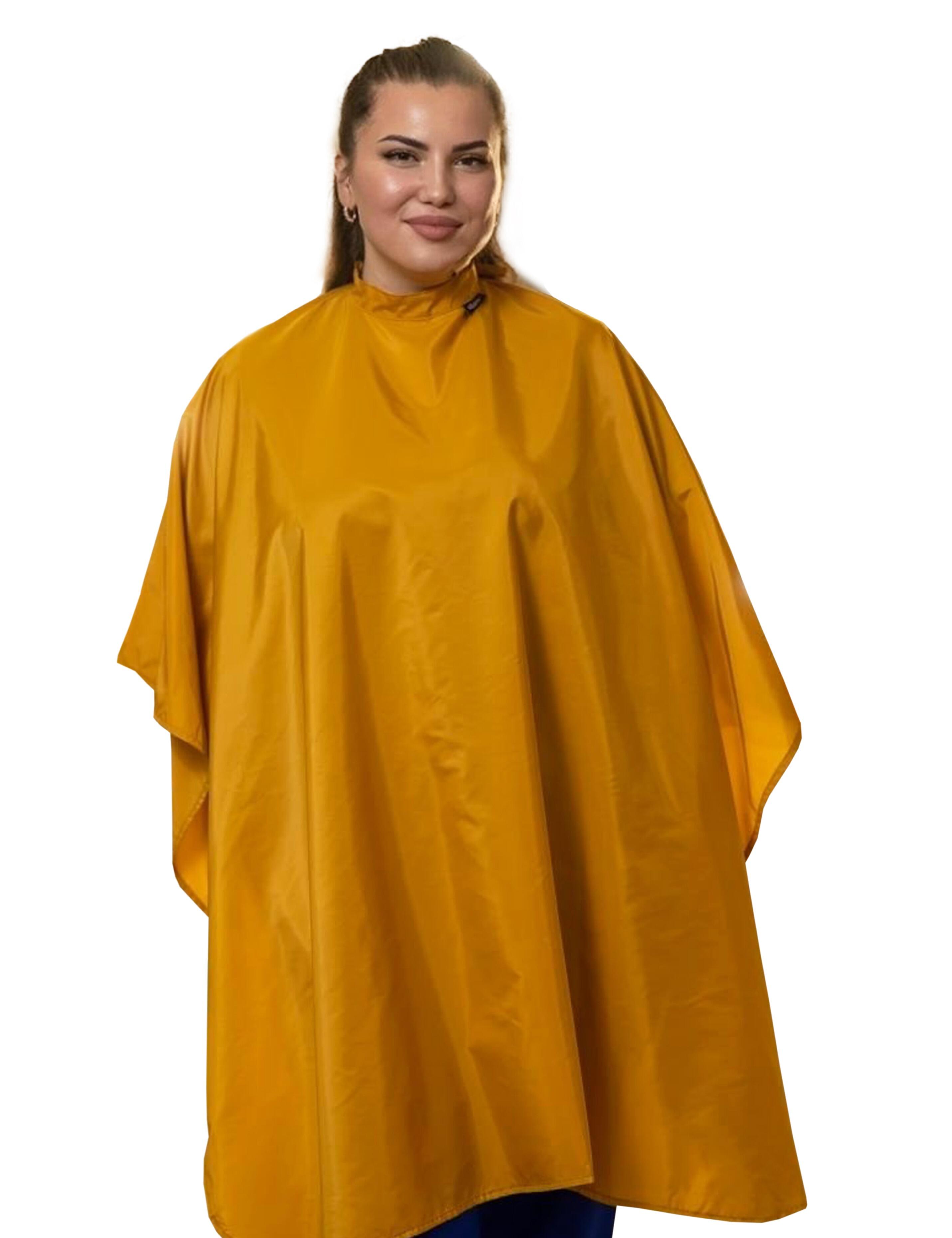 Trendy mustard yellow barber cape designed to elevate stylish US hair salons.