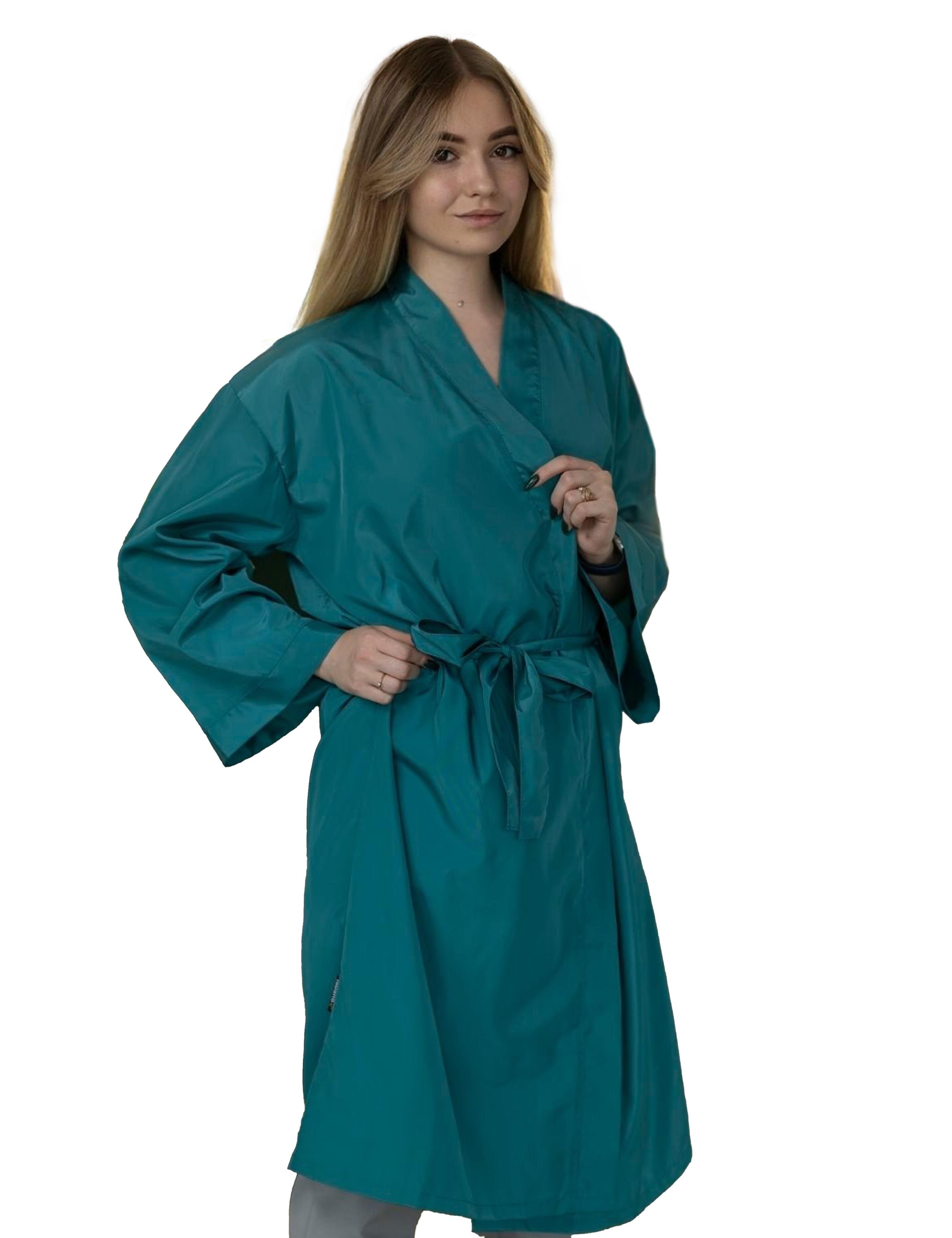 BellShield innovative protection fabric salon kimono robe in deep teal green