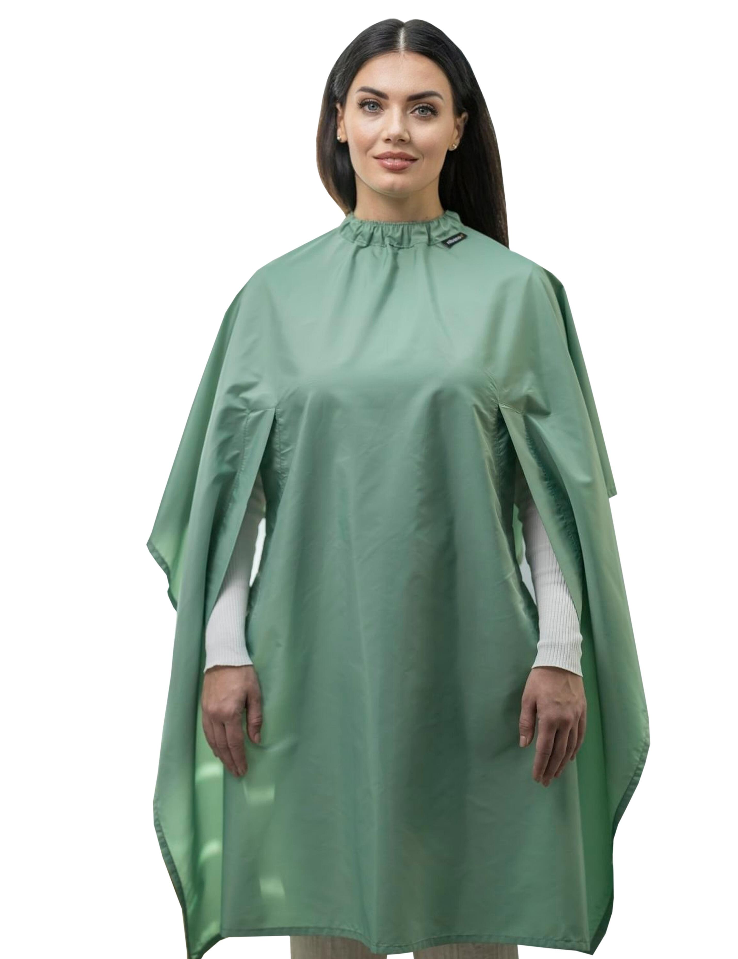 Waterproof olive salon cape with hand slits for US barbershops