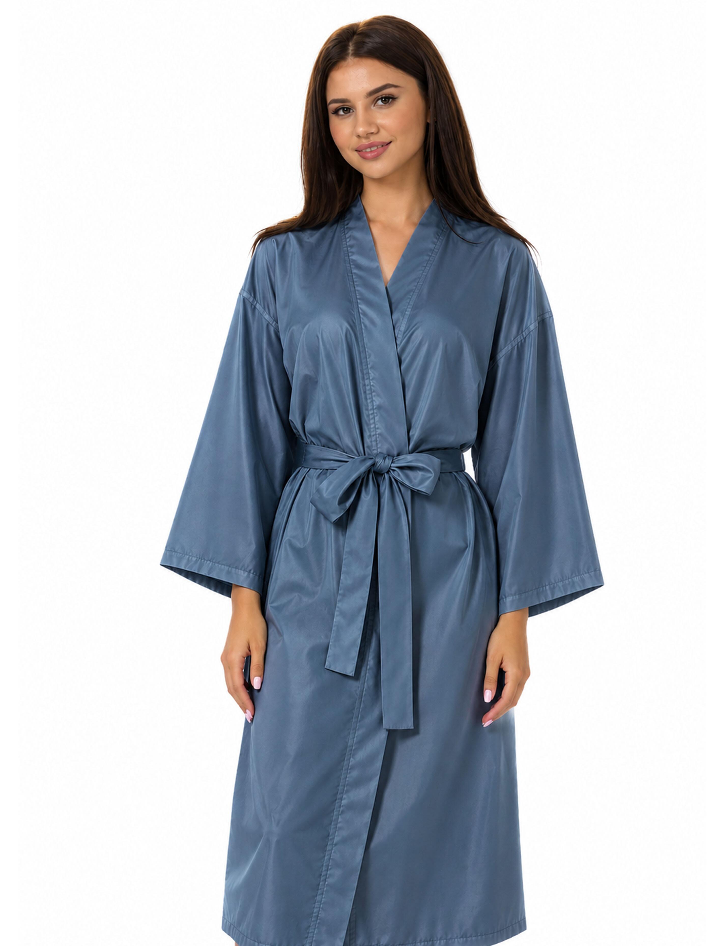 Steel blue salon kimono robe made of protective BellShield fabric