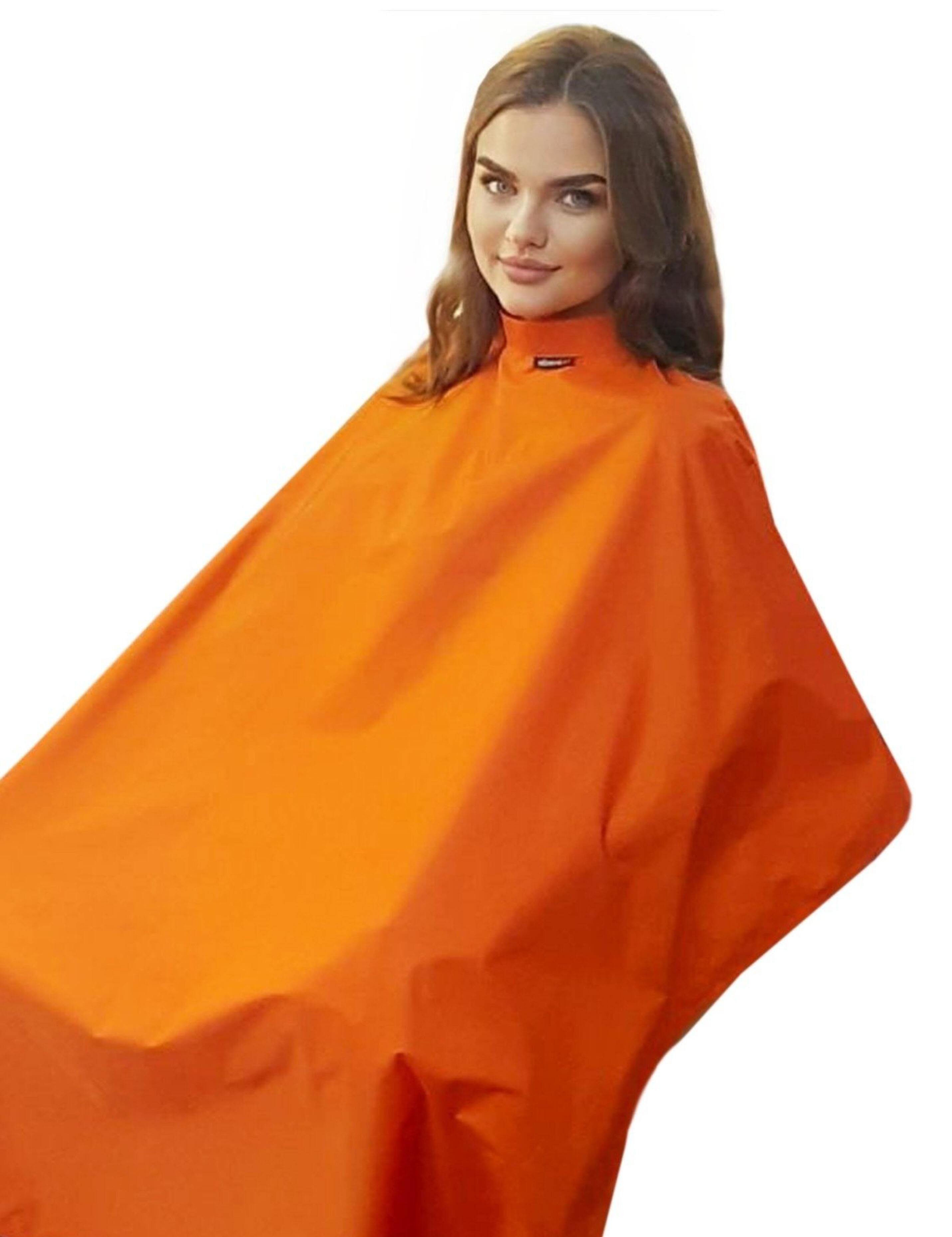 Trendy orange barber cape designed to elevate stylish US hair salons.