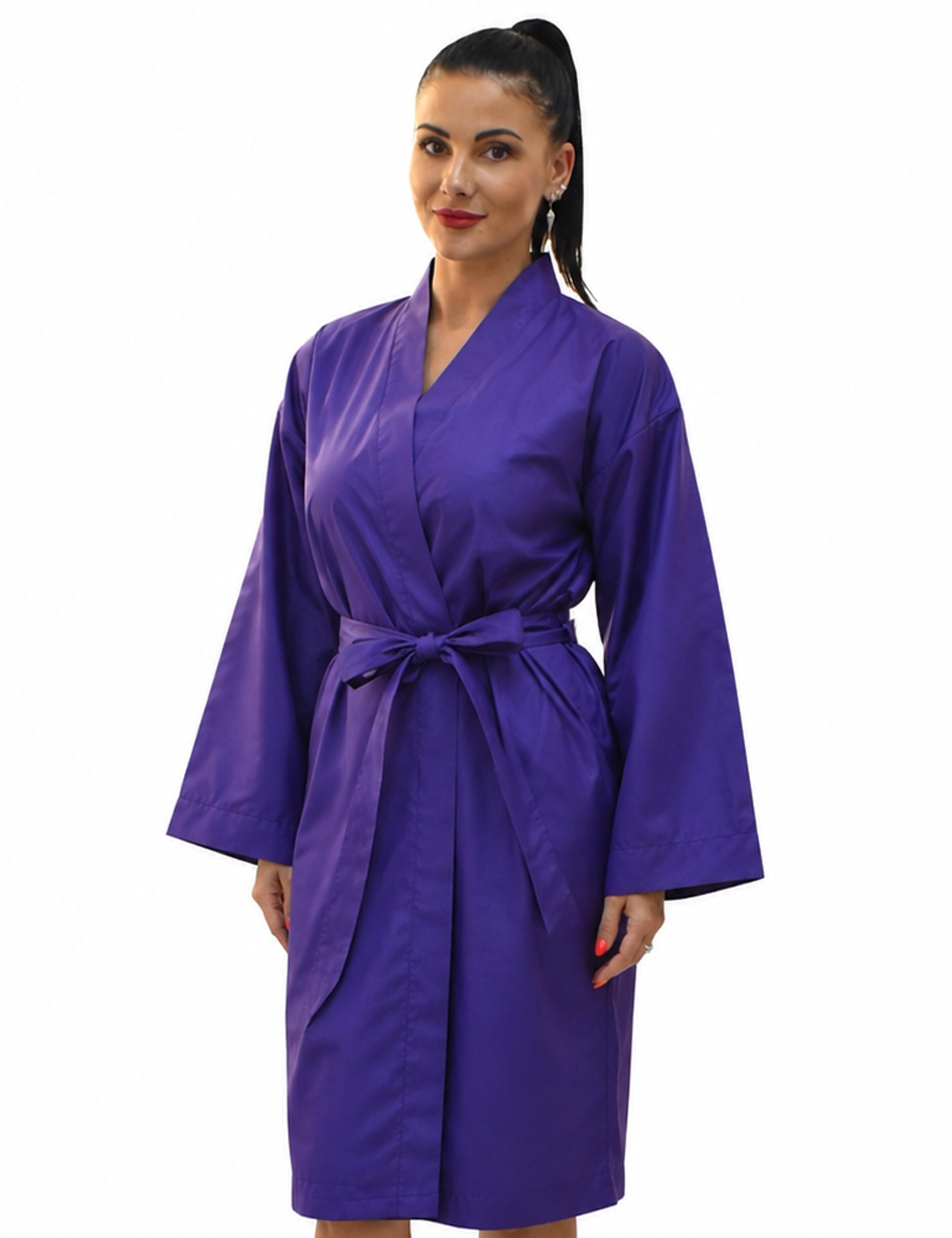 Heavy-duty BellShield protection fabric salon kimono robe in vibrant purple