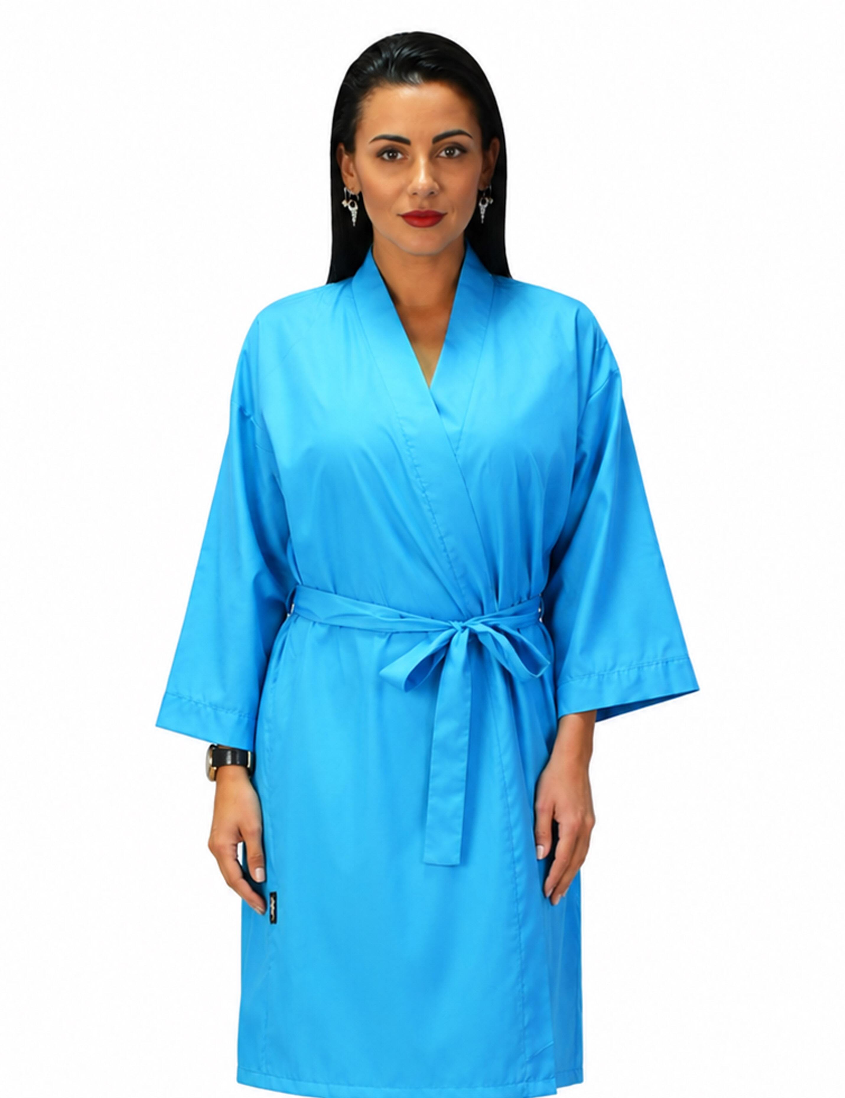 Bleach proof turquoise professional kimono designed for expert hair coloring and highlights