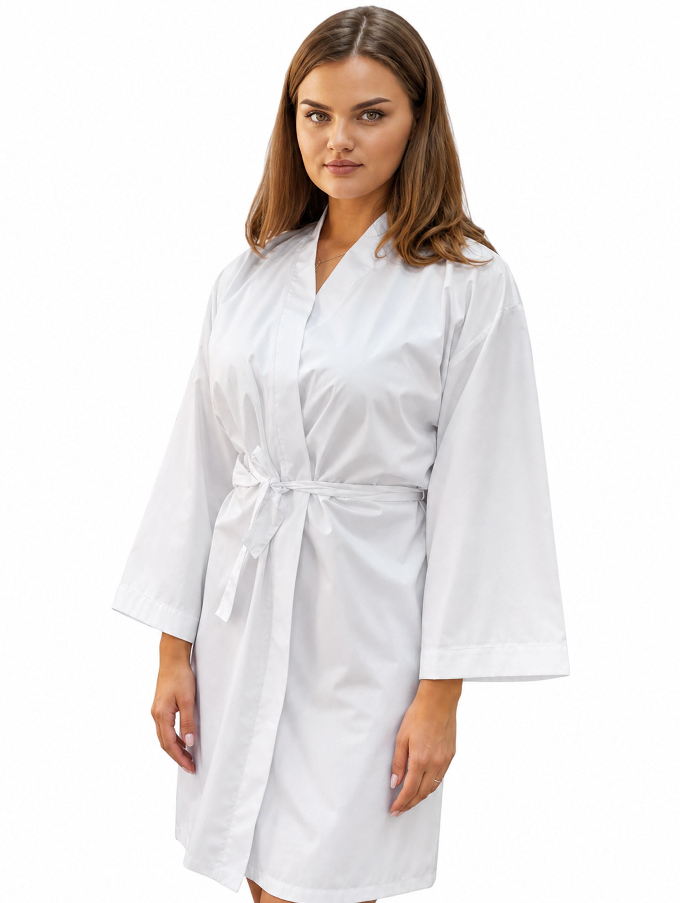 Premium white spa kimono robe for US beauty and hair salons