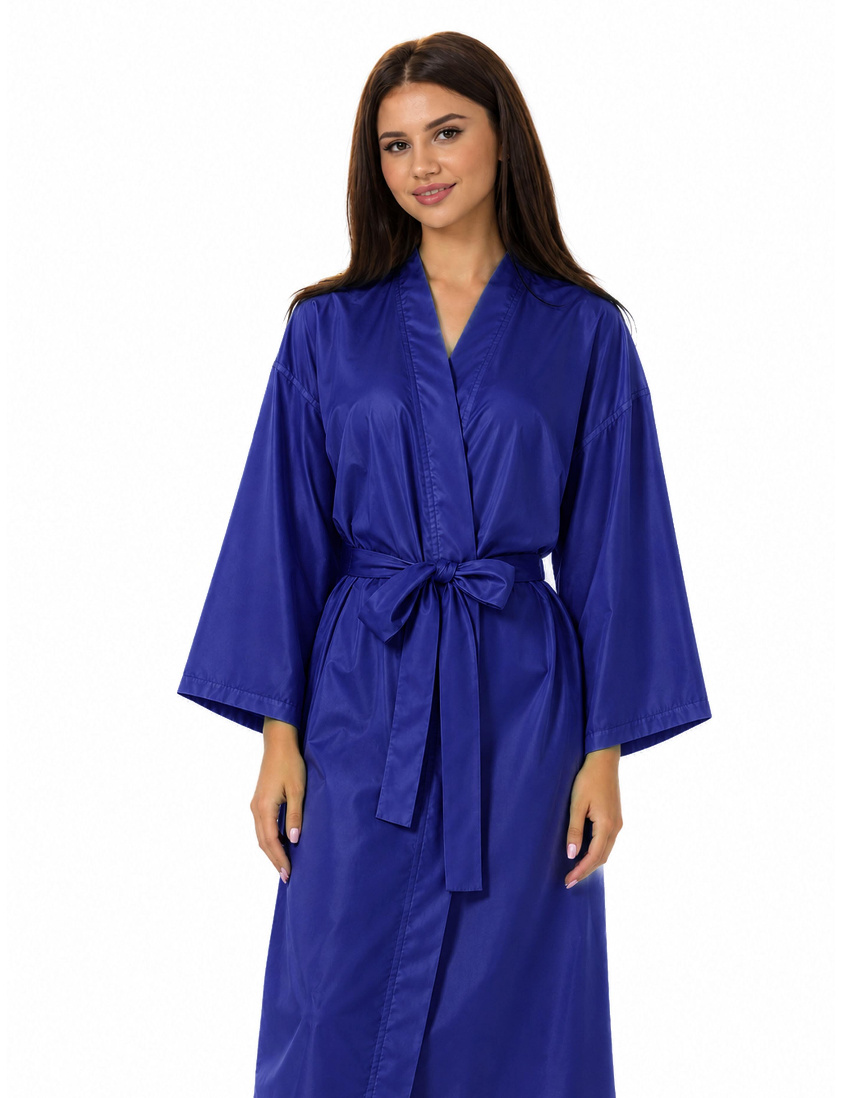 Stain resistant royal blue salon kimono robe for everyday performance